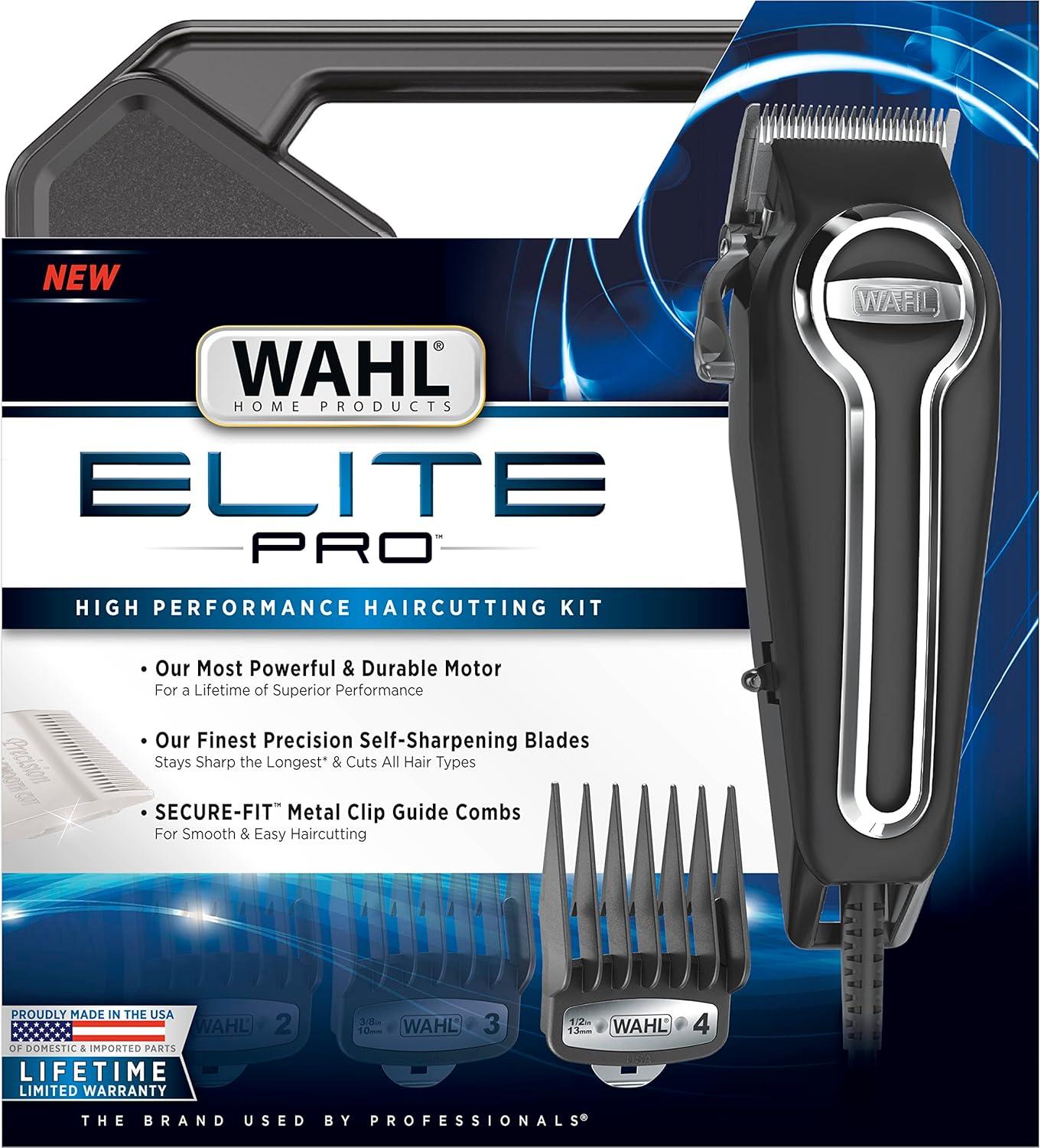 Wahl USA Elite Pro High-Performance Corded Home Haircut & Grooming Kit for Men – Electric Hair Clipper – Model 79602M