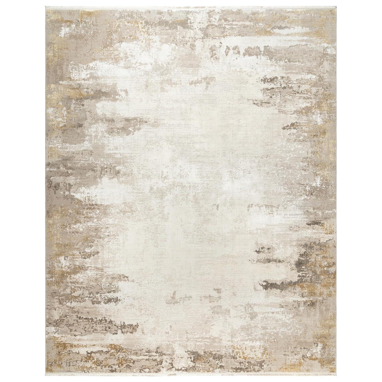 Gertmenian Florance Gela Modern Abstract Beige/Gold High-Low Viscose/Acrylic Area Rug