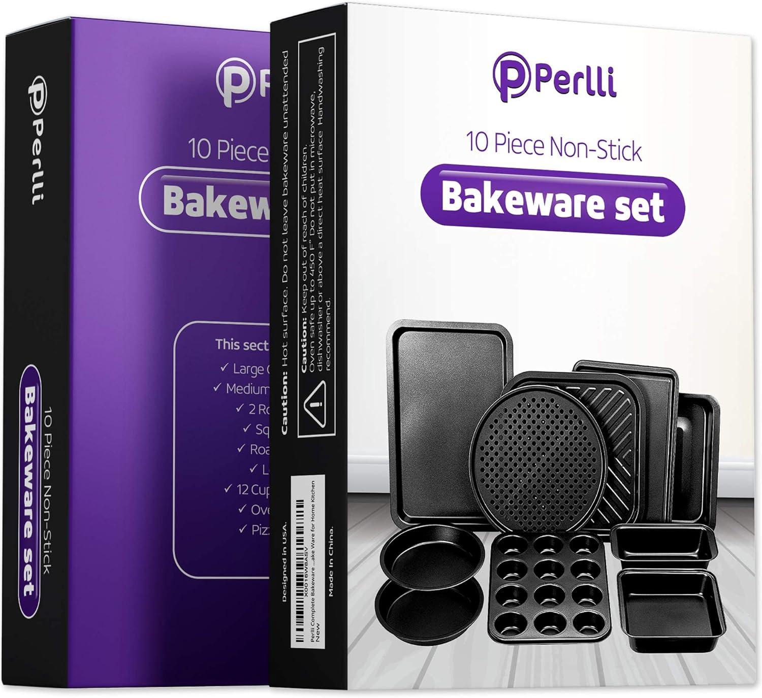 Perlli 10-Piece Baking Pan Set Stackable Non-Stick Carbon Steel Bakeware