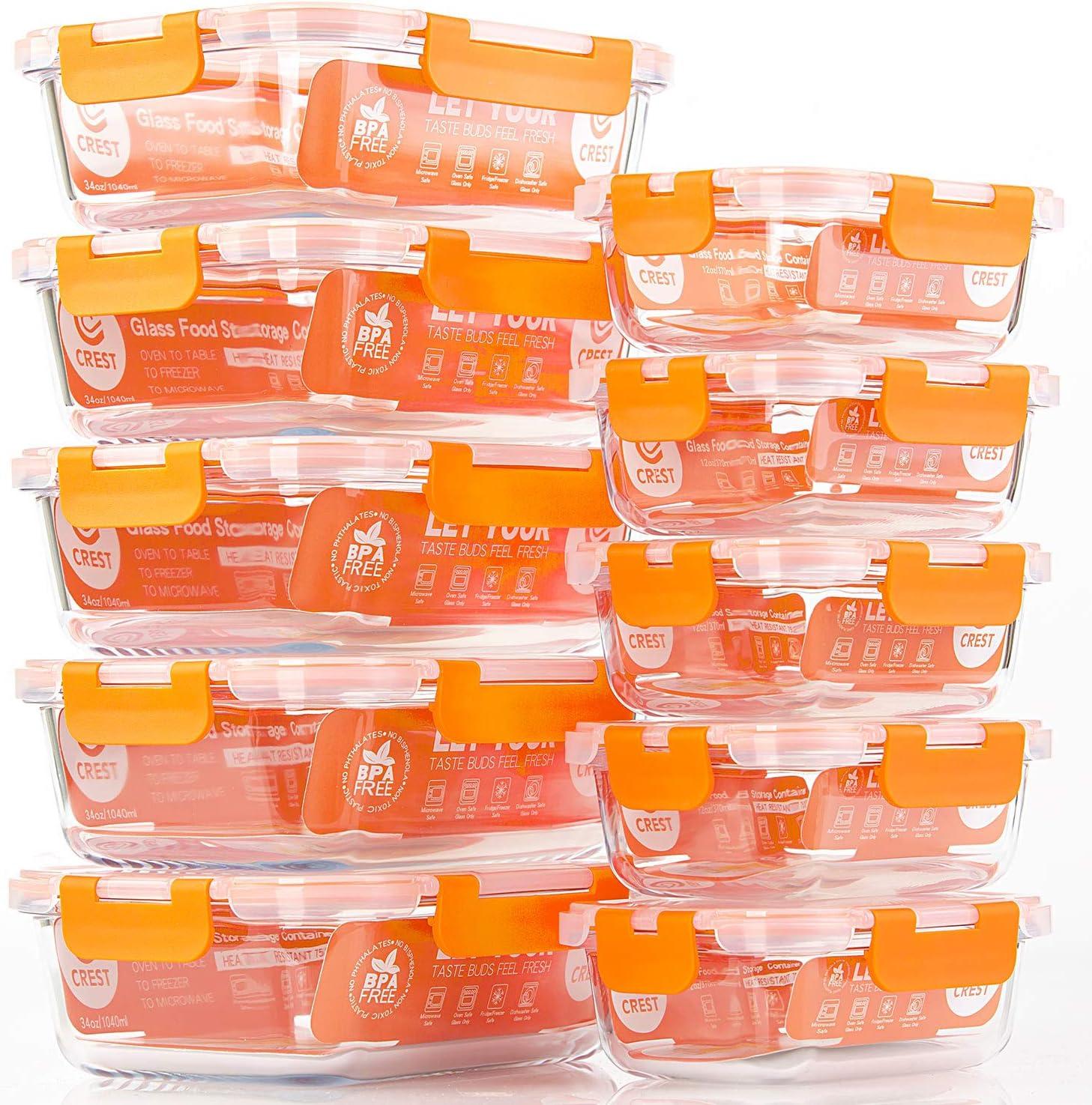 Orange Borosilicate Glass Lunch Box Set with Lids