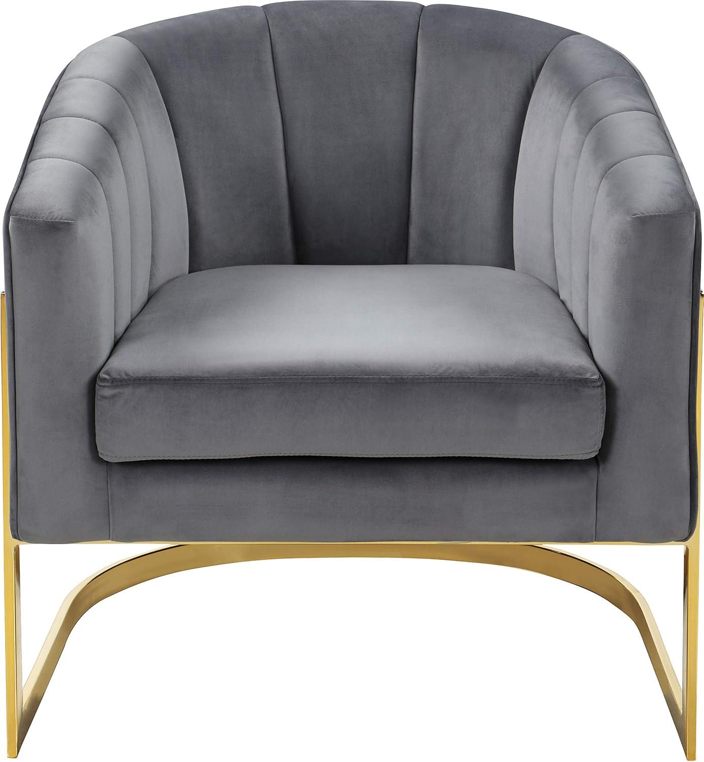 Meridian Furniture Carter 18.5"H Velvet Accent Chair in Gray and Gold