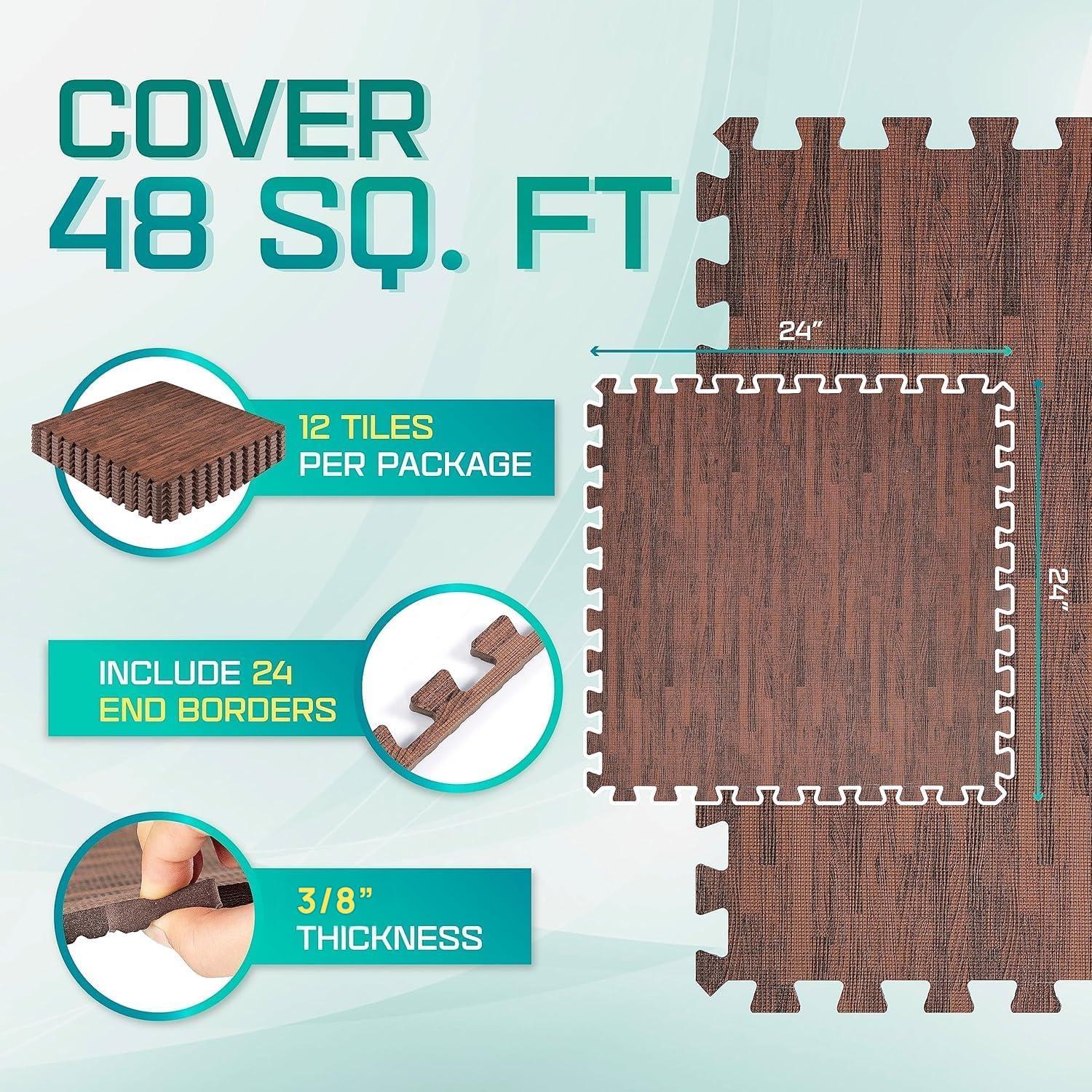Bme Premium 24" L x 24" W x 0.375" EVA Interlocking Foam Floor Tiles, Non-Slip Gym Mats for Muti-use