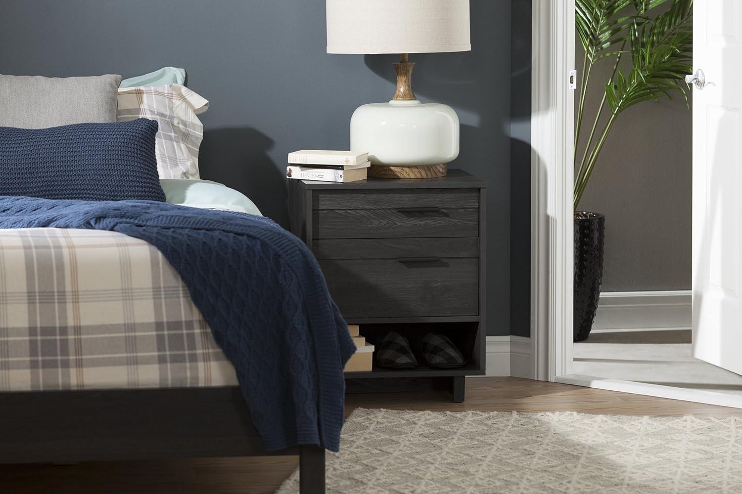 Fynn Gray Oak Modern Nightstand with Charging Station Drawer