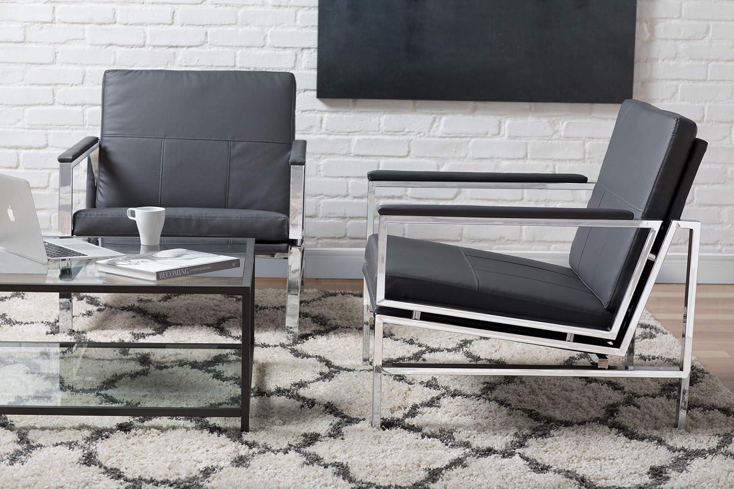 Sustainably Sourced Chrome Smoke Gray Leather Accent Chair