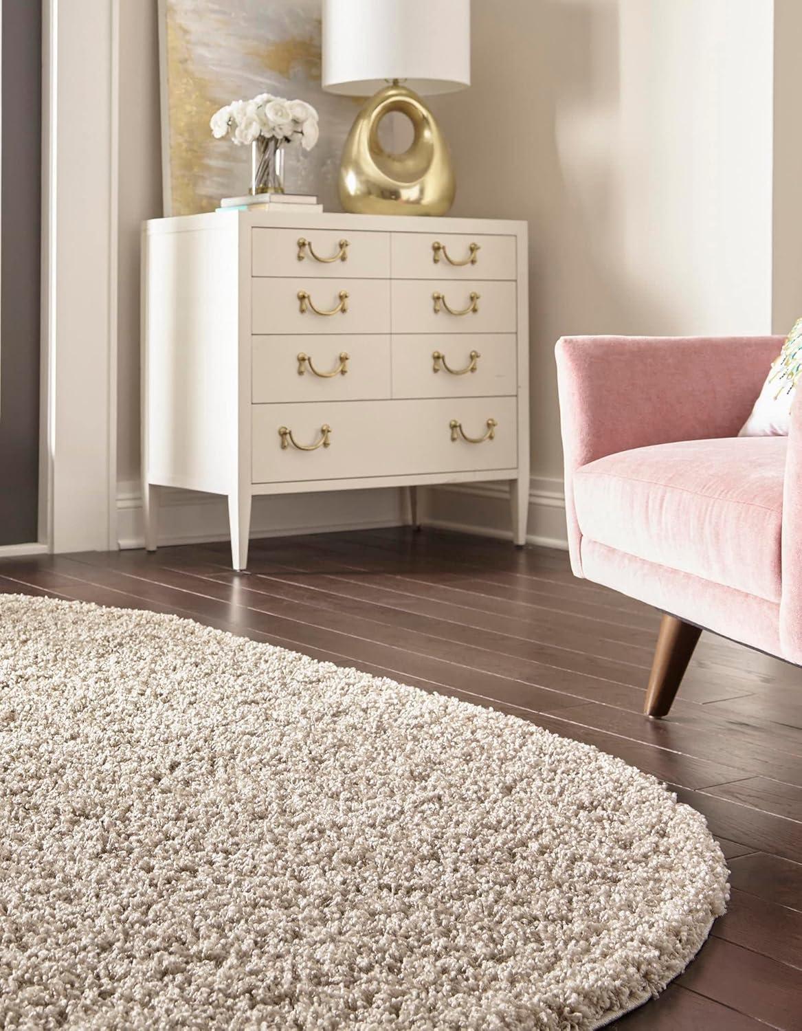 Unique Loom 8' 0 x 10' 0 Oval Solid Shag Taupe Area Rug