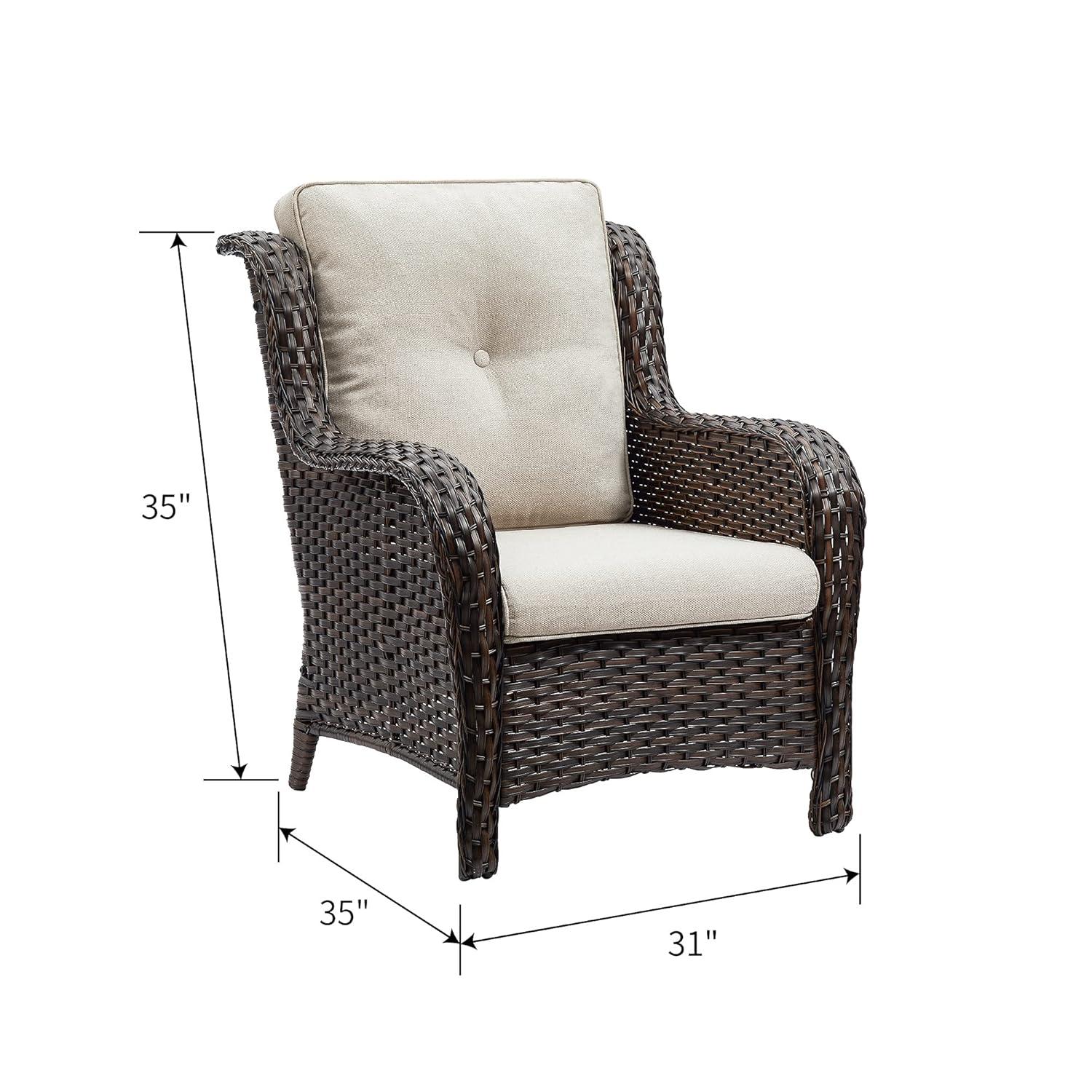 Gymojoy  Outdoor Patio Rattan Chairs with Cushions Set of 2 Brown/Beige