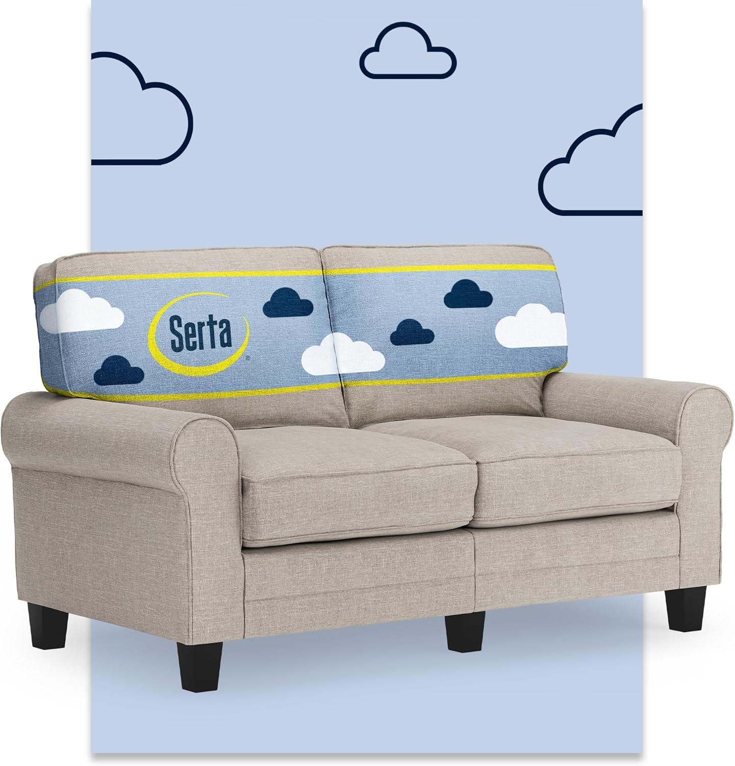Serta Copenhagen 61" Rolled Arm Sofa, Easy Care Fabric, Soft Pillow Back, Pocket Coil Seat Cushions