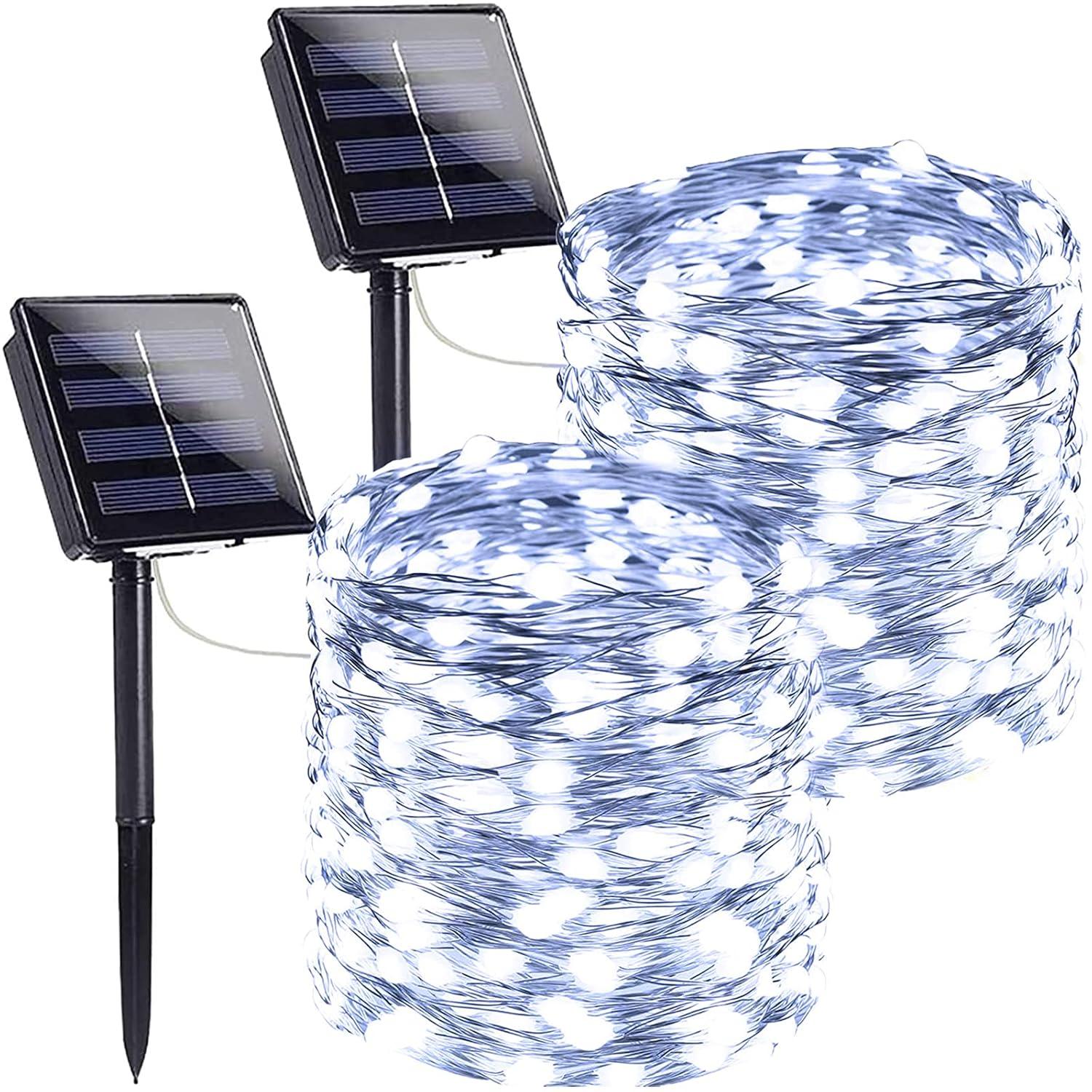 2-Pack Solar String Lights for Outside, Total 200LED Solar Fairy Lights Waterproof, Outdoor Twinkle Light Copper Wire 8 Modes Fairy Light for Xmas Tree Party Wedding Decor (Warm White)