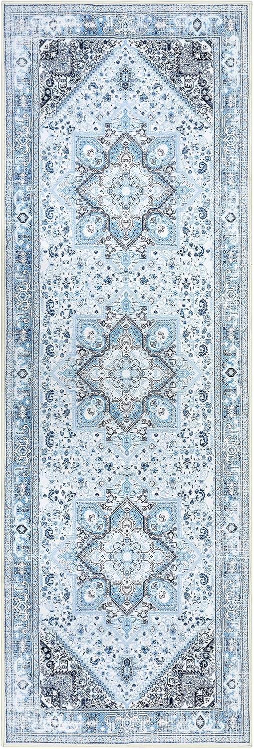 WhizMax 2x6 Vintage Hallway Runner Rug Machine Washable Rug Farmhouse Bedside Persian Distressed Rug Soft Foldable Thin Rug for Laundry, Blue/Grey