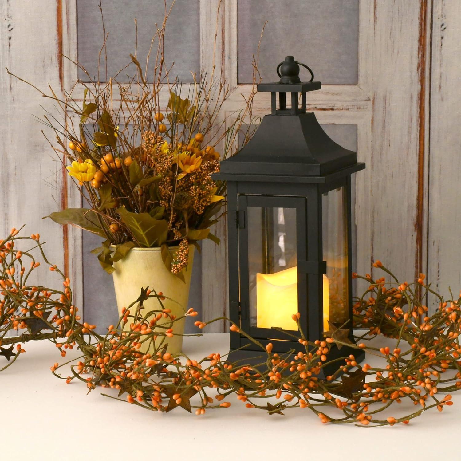 Amber Glow 5" Flameless LED Metal Lantern - Tabletop or Hanging