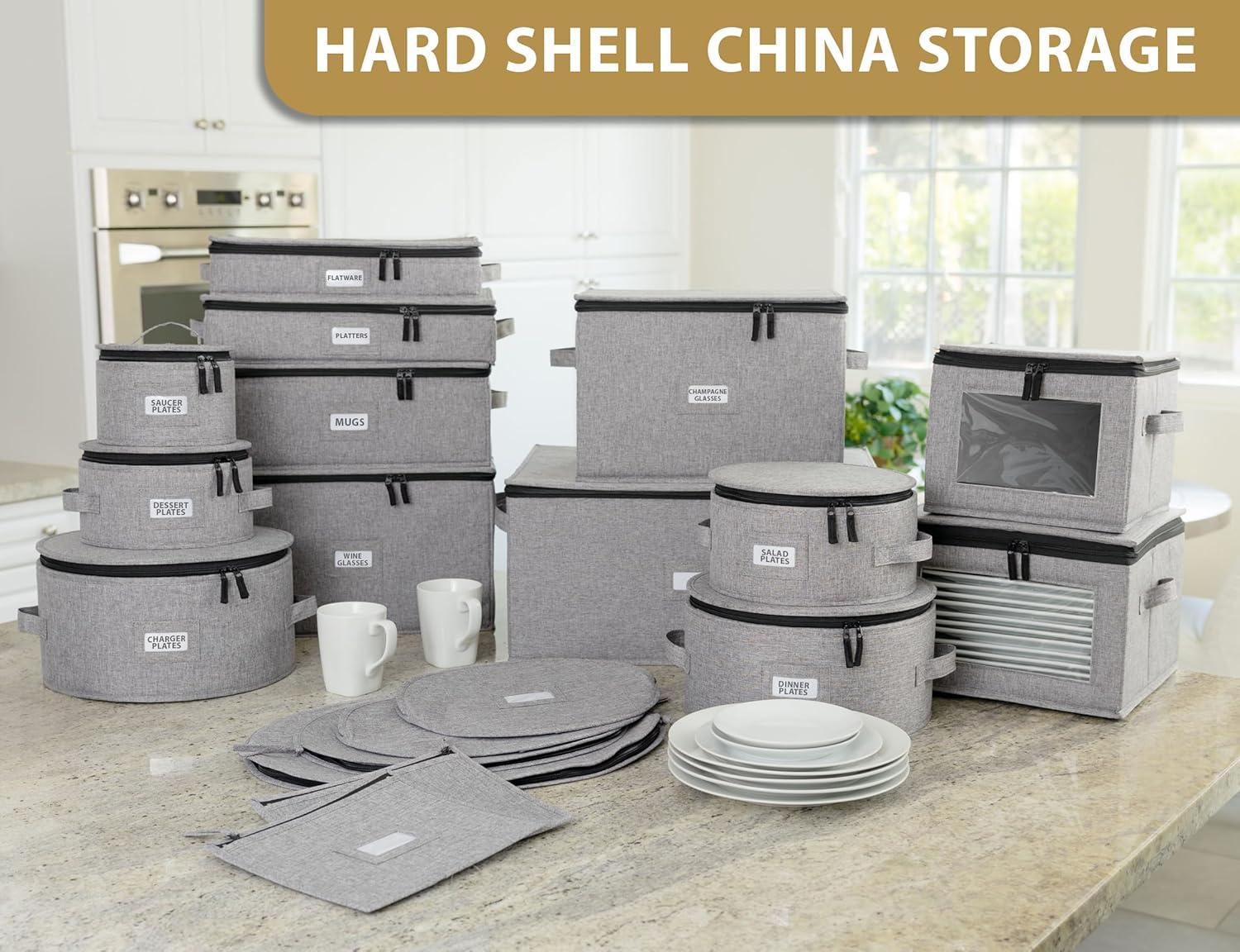 China Storage Set for Plates, Cups and Mugs - 5 pc set - Hard Shell and Stackable, Fully Padded Interior, 48 Plate Dividers Included