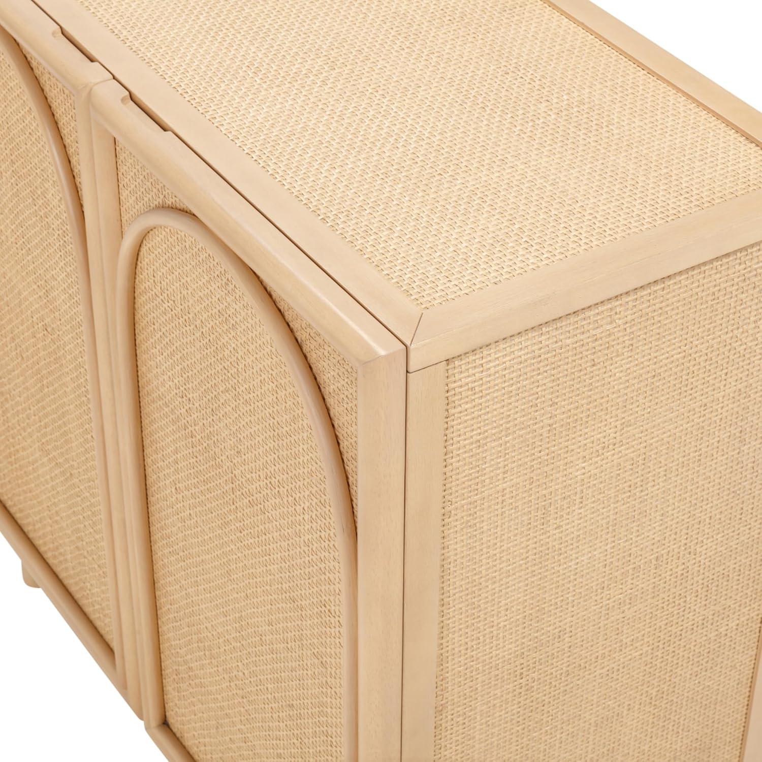 Nathan James Rustic Wood TV Stand Cabinet With Seagrass Door Panels