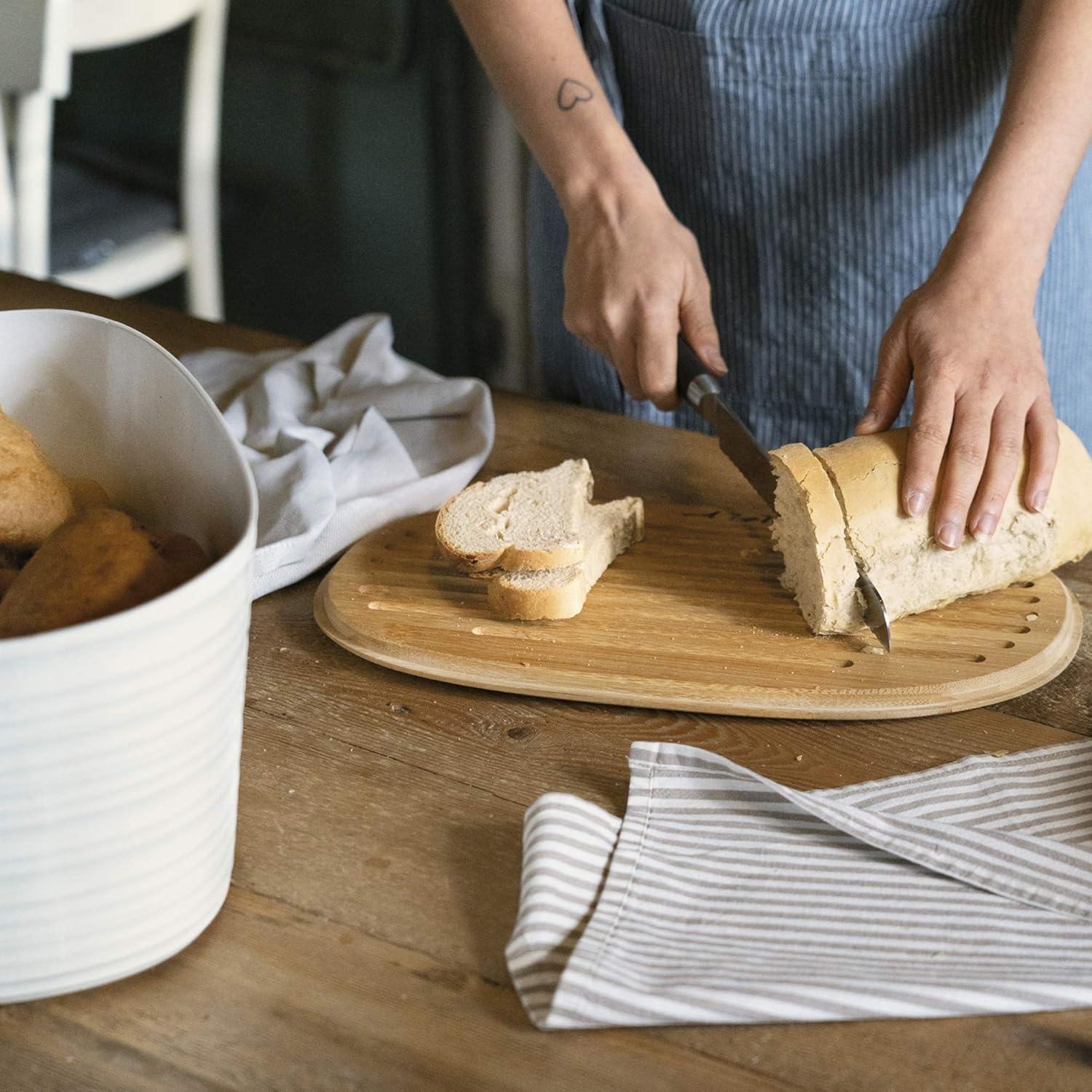 Guzzini Tierra 15.4" Bread Bin with Bamboo Lid - Milk White - 100% Recycled Plastic - Unbreakable, BPA-Free, Keeps Bread Fresh - Storage Alternative - Pantry, Kitchen, Living Room Use