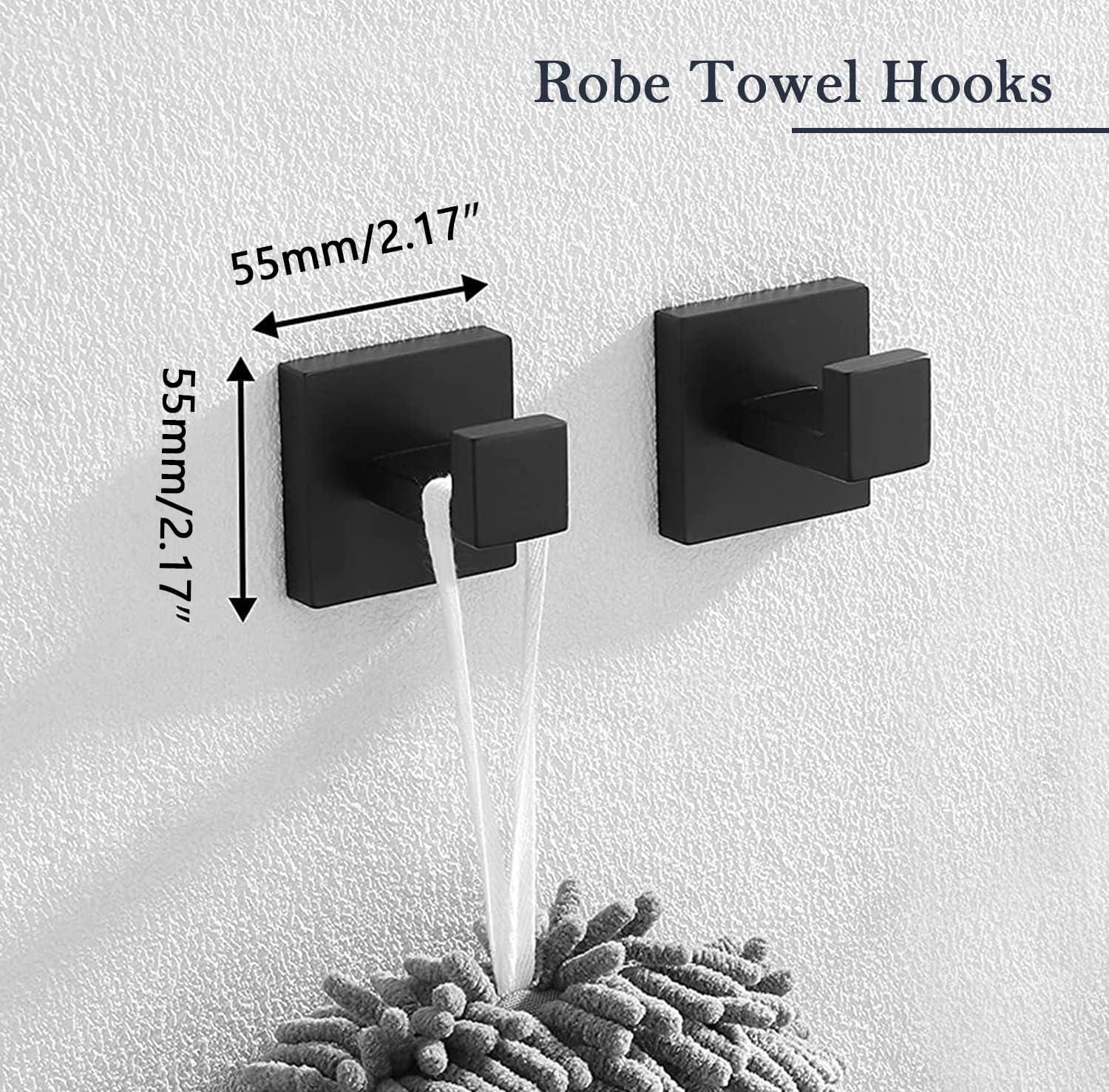 Bathroom Hardware Set,Frsuoak 5-Pieces Matte Black Bathroom Hardware Accessories Set, SUS304 Stainless Steel Bath Towel Bar Set, Towel Racks for Bathroom Wall Mounted