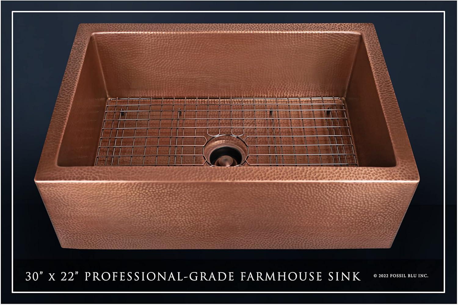 Luxury 30-Inch Hammered Copper Farmhouse Sink with Accessories