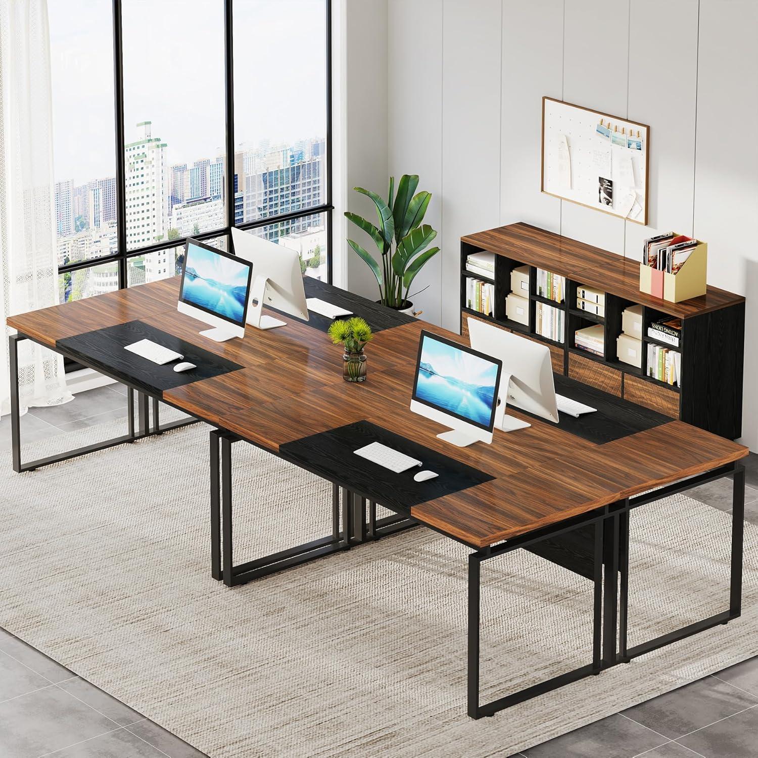 Tribesigns 63" Large Executive Desk L Shaped Computer Desk with File Storage Cabinet, Brown and Black