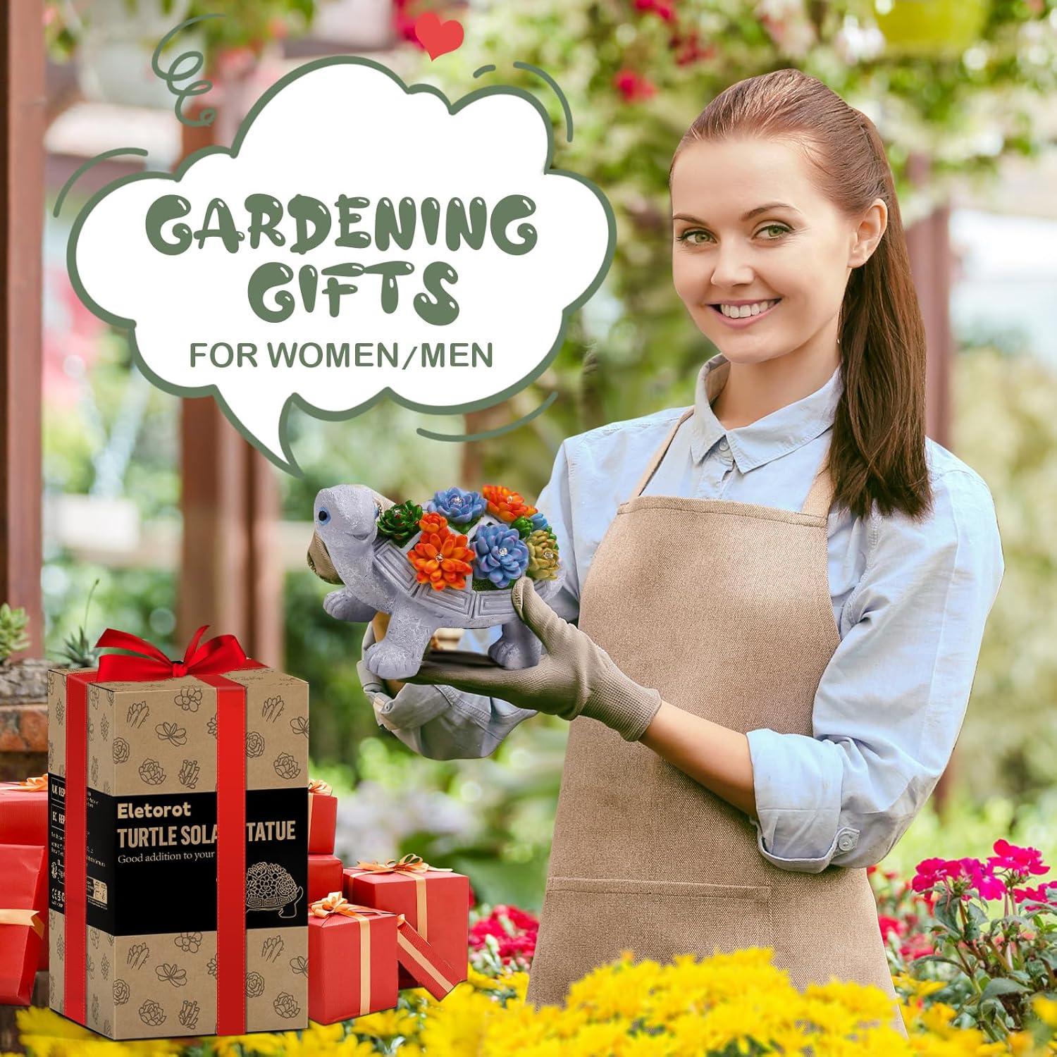 YUNMUTENG Solar Garden Outdoor Statues with Succulent and 7 LED Lights -Decor Tortoise Statue for Patio,Yard Ornament - Unique Housewarming Gifts