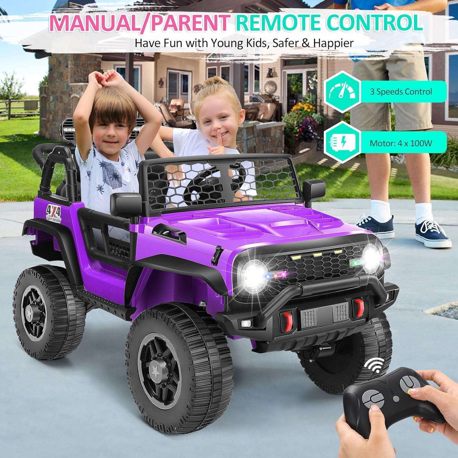 24V Purple Two-Seater Kids Electric Jeep with Bluetooth