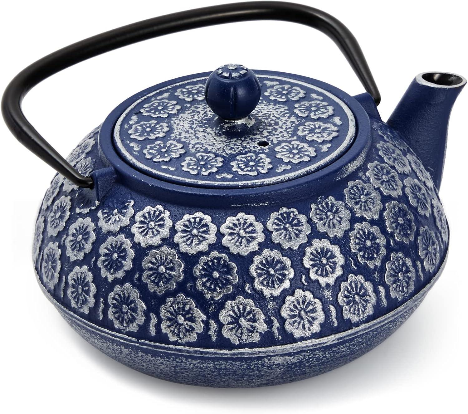 Bungalow Rose Japanese Cast Iron Teapot With Infuser For Loose Leaf And Tea Bags, Kettle Includes Handle And Removable Lid (Blue, 34Oz)