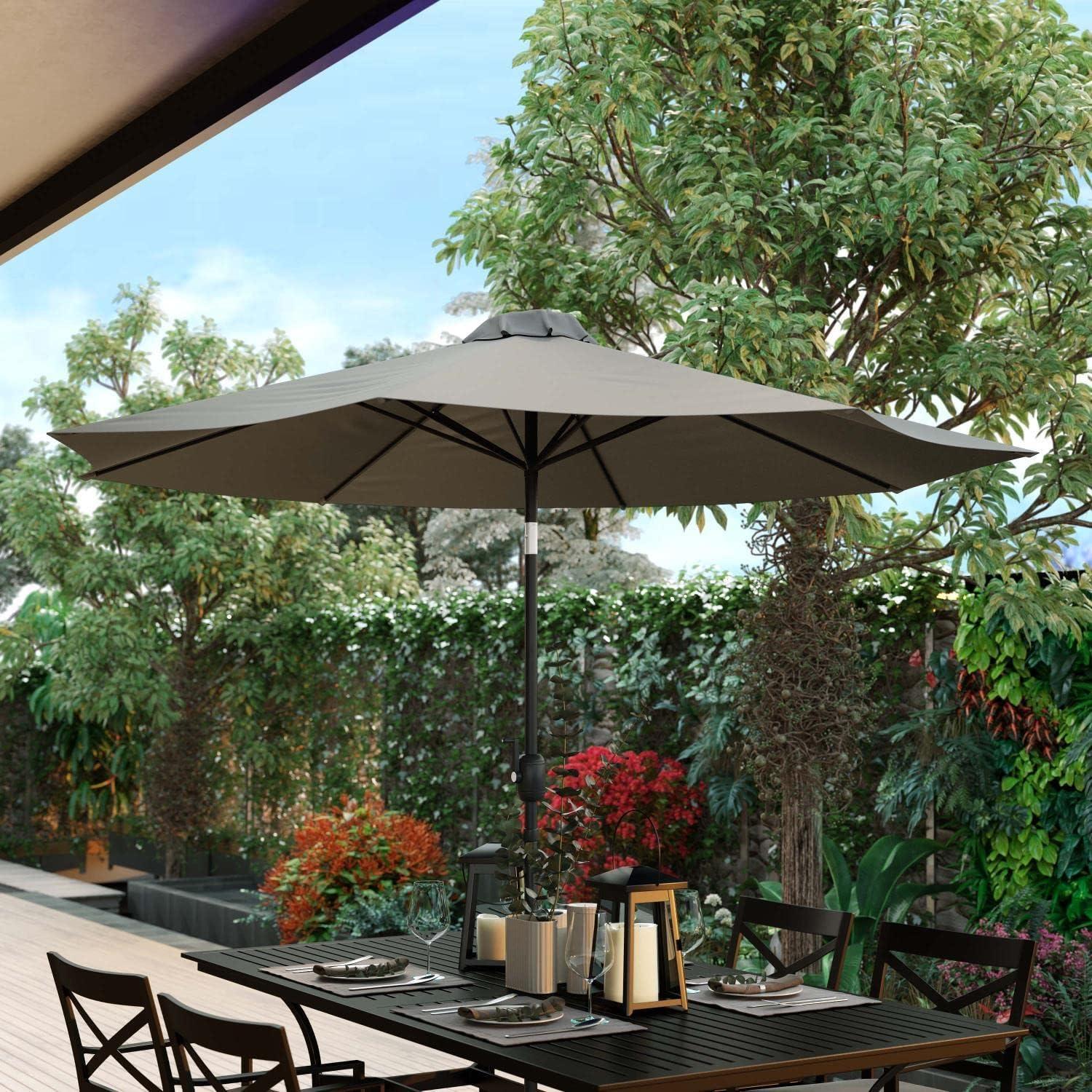 Flash Furniture Gray 9 FT Round Umbrella with 1.5" Diameter Aluminum Pole with Crank and Tilt Function