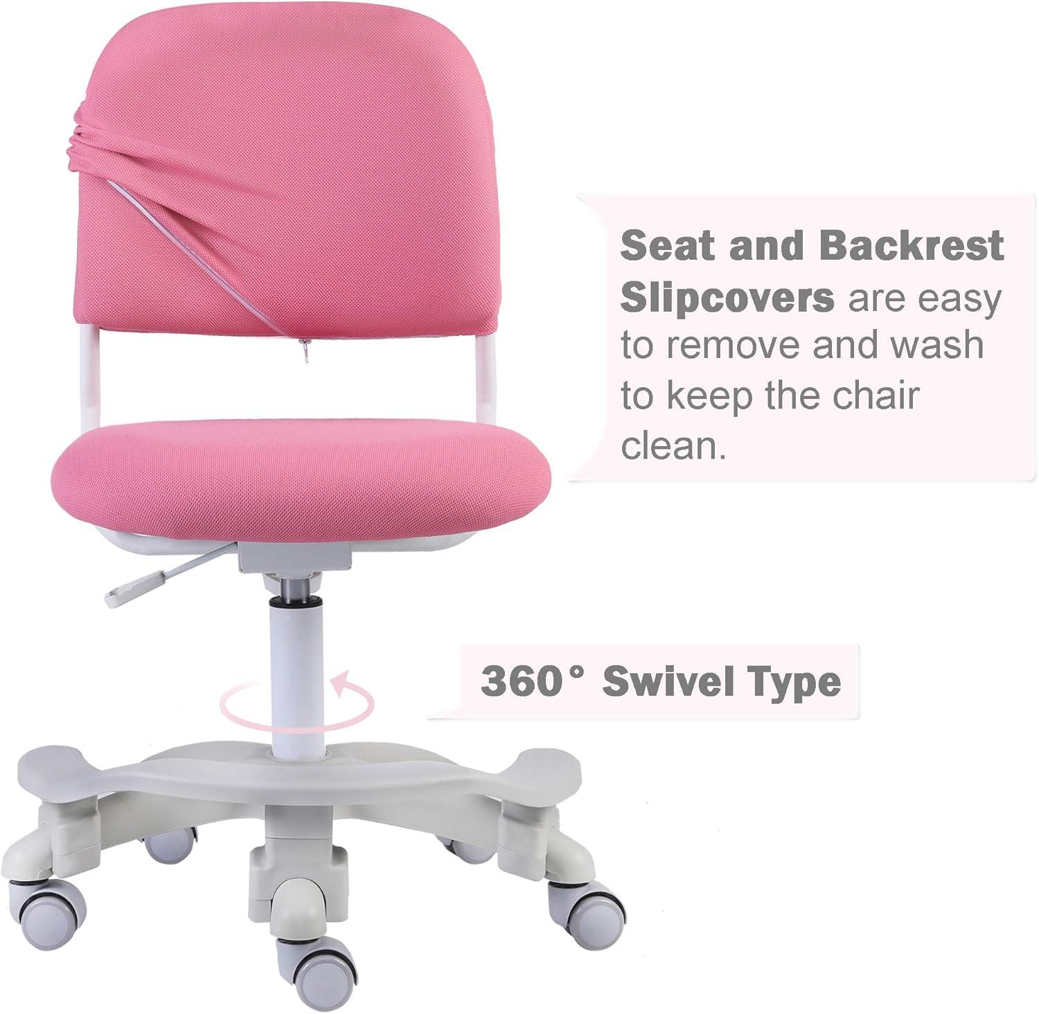 Ergonomic Kids Desk Chair, Child's Children Student Study Office Computer Chair, Adjustable Height and Seat Depth, W/Slipcovers, Detachable Footrest and Lumbar Support (Pink, W/Chair Slipcovers)