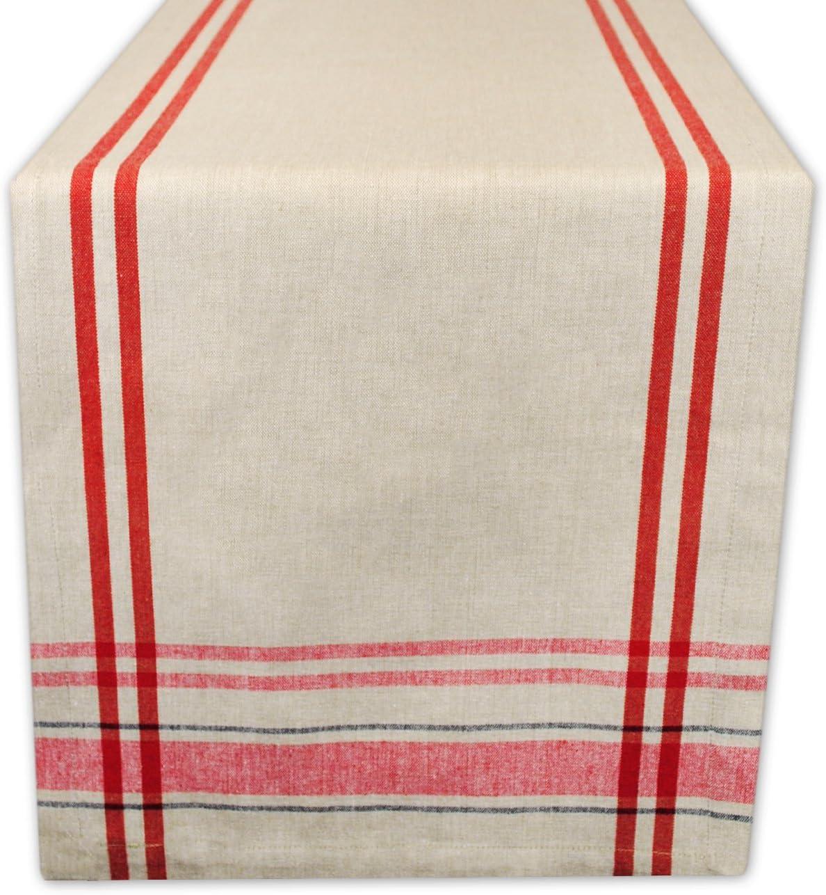 DII 14x108" Modern Cotton French Stripe Table Runner in Taupe Beige/Red