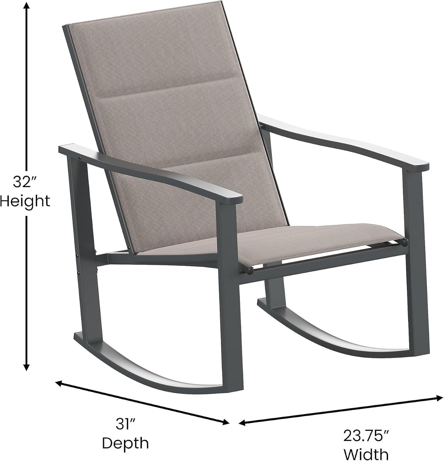 Flash Furniture Brazos 3 Piece Outdoor Rocking Chair Bistro Set with Flex Comfort Material and Steel Framed Glass Top Table, Brown/Black