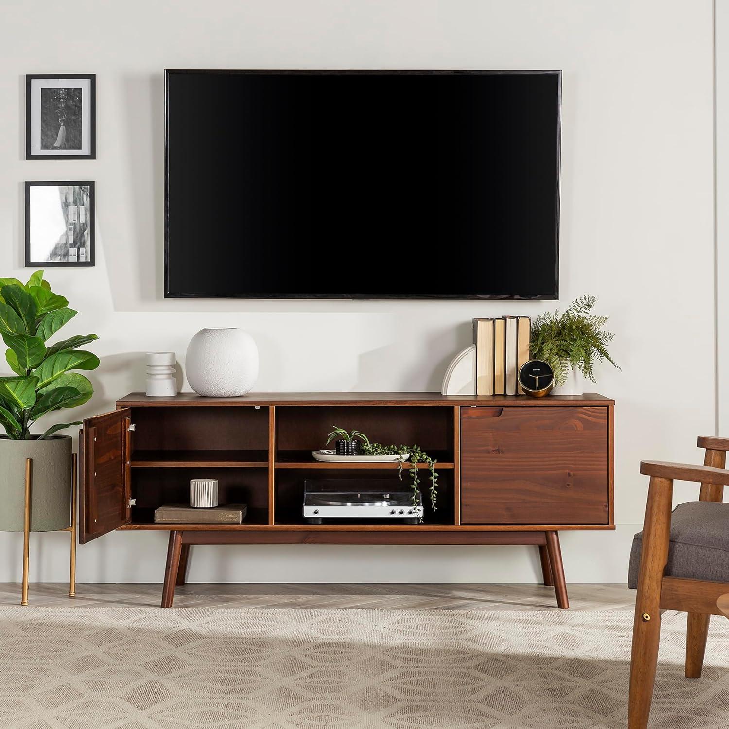 Walnut Solid Wood 58" Modern TV Stand with Cabinet