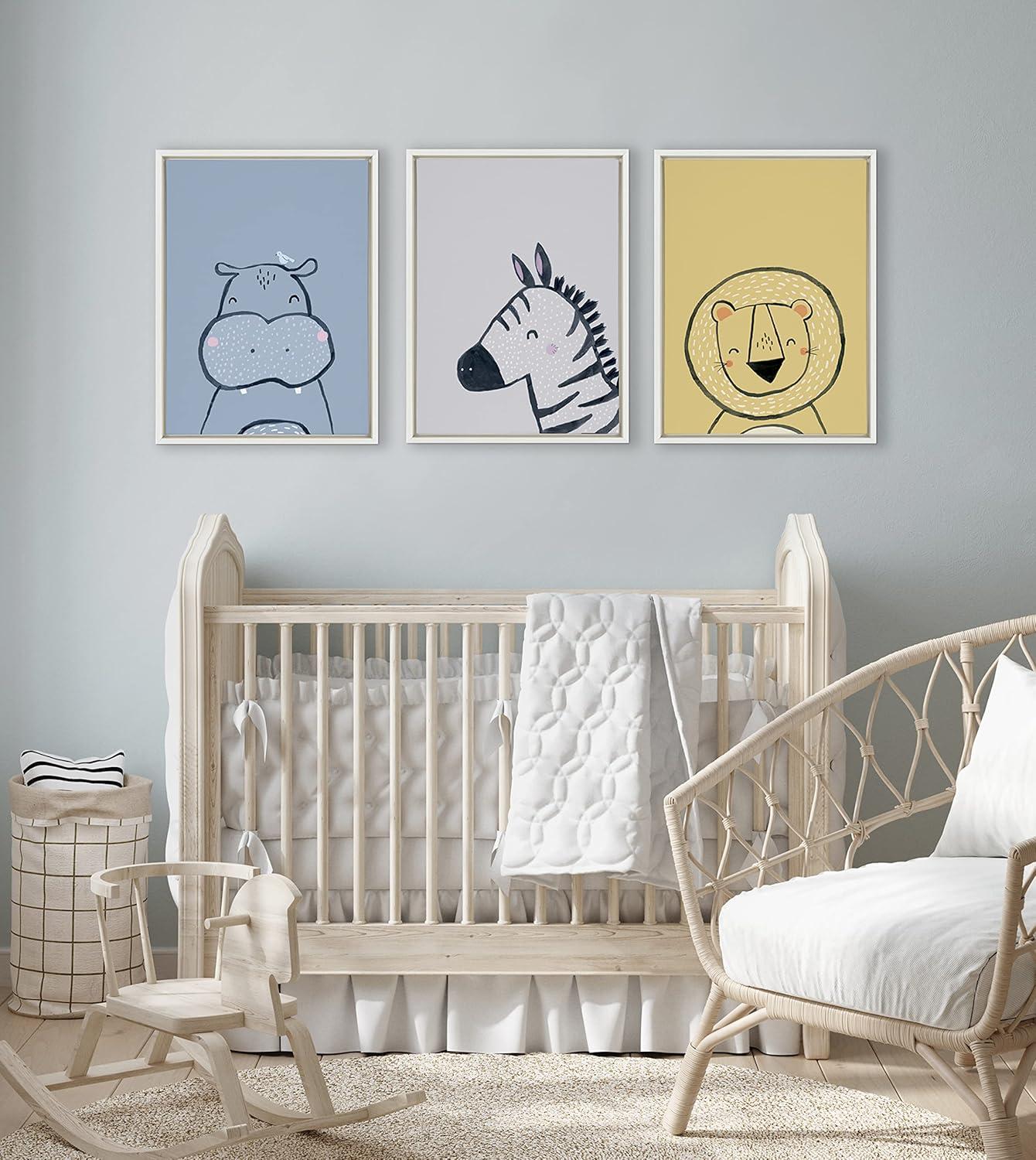 Kate and Laurel Sylvie Inky Hippo Framed Canvas by Lauradidthis, 18x24, White