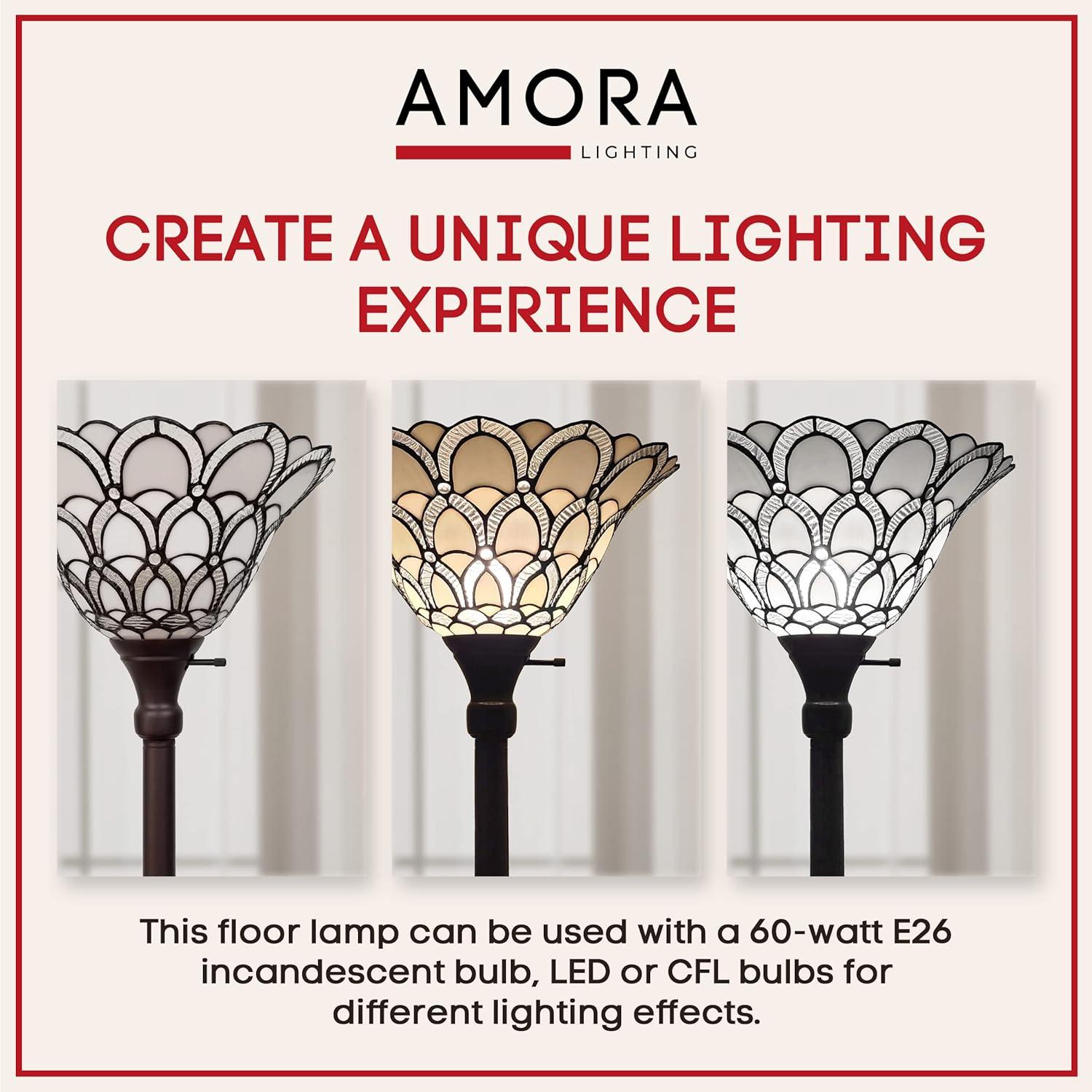 Amora Lighting Tiffany Style 69" Jeweled Peacock Floor Torchiere Lamp Amora AM071FL14