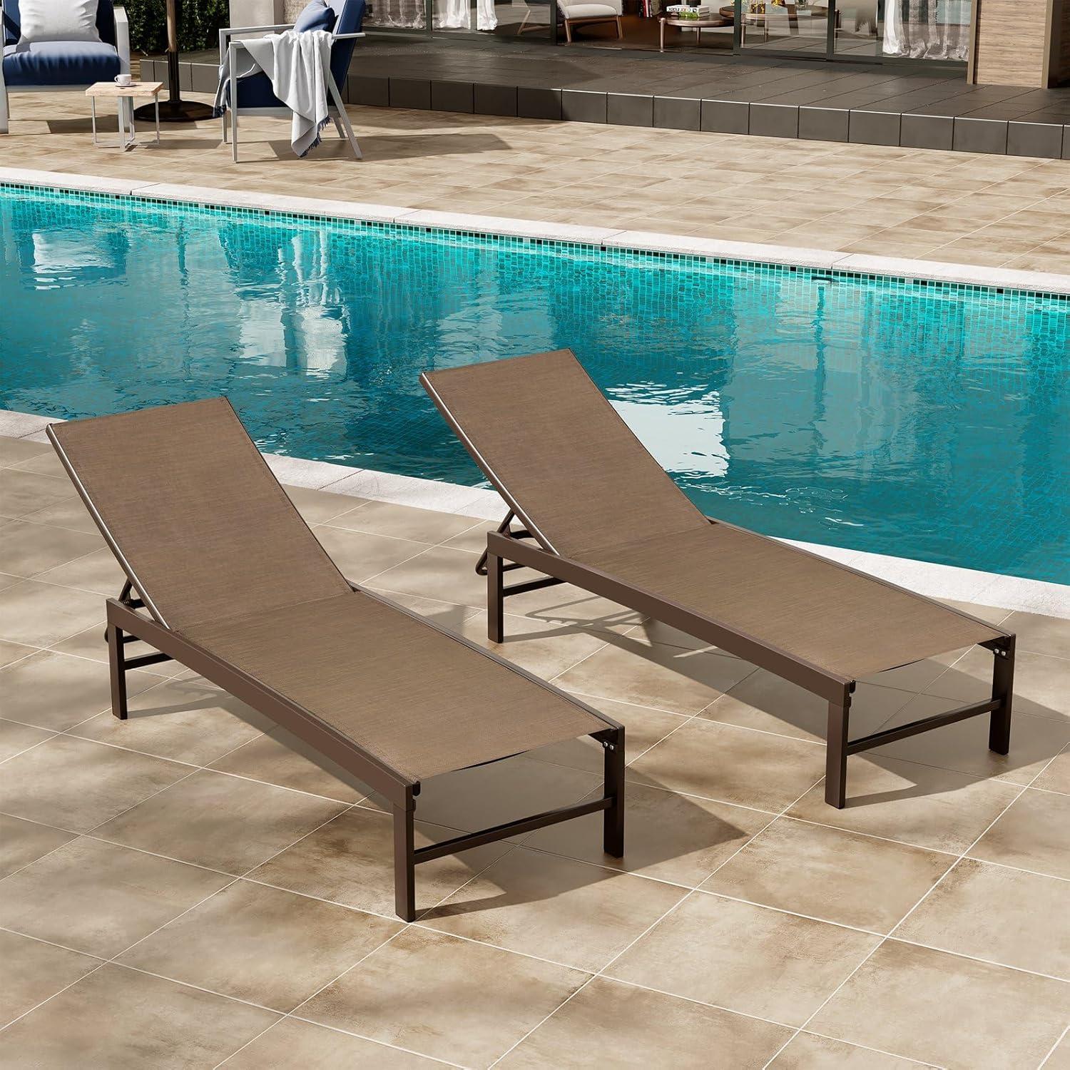 2pk Adjustable Aluminum Outdoor Chaise Lounges - Weather-Resistant, Easy-Care Patio Furniture - Crestlive Products: Rust-Resistant, Spot Clean