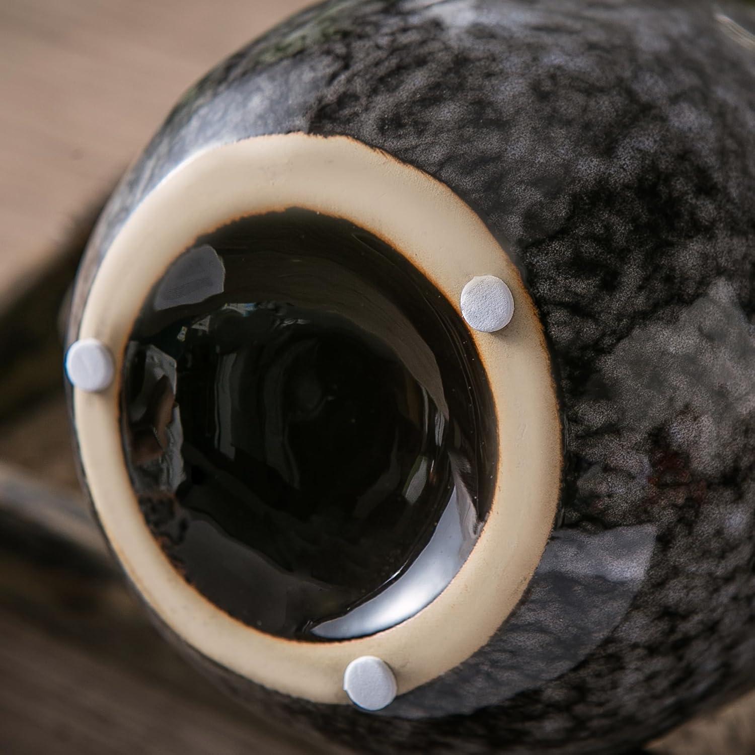 Kimdio Brown Ceramic Vase with 2 Handles, Modern Farmhouse Vase for Home Decor, Vintage Rustic Pottery Vase, Decorative Terracotta Vase, Clay Jug for Living Room Dining Table Shelf