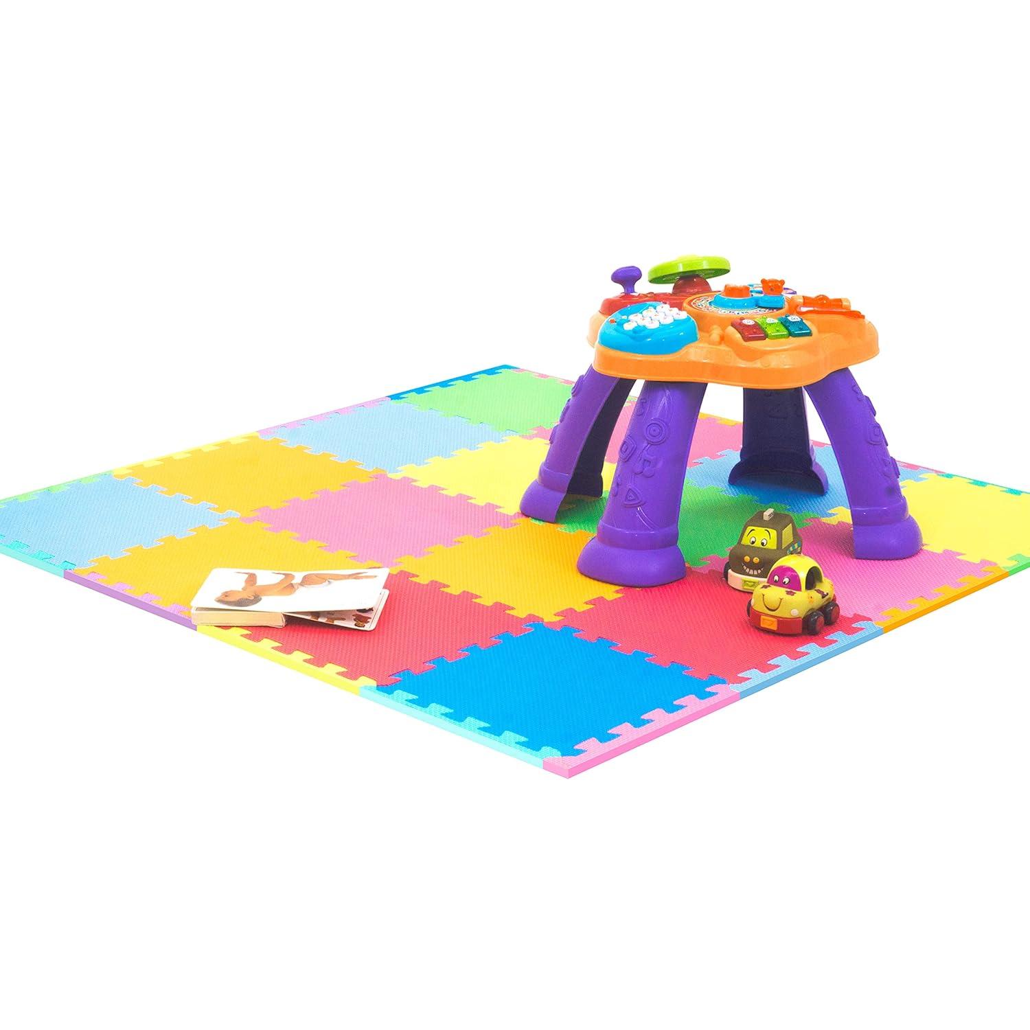 Prosource Kids Solid Floor Play Mat 3/8-in, 16 Sq Ft - 16 Tiles, Assorted