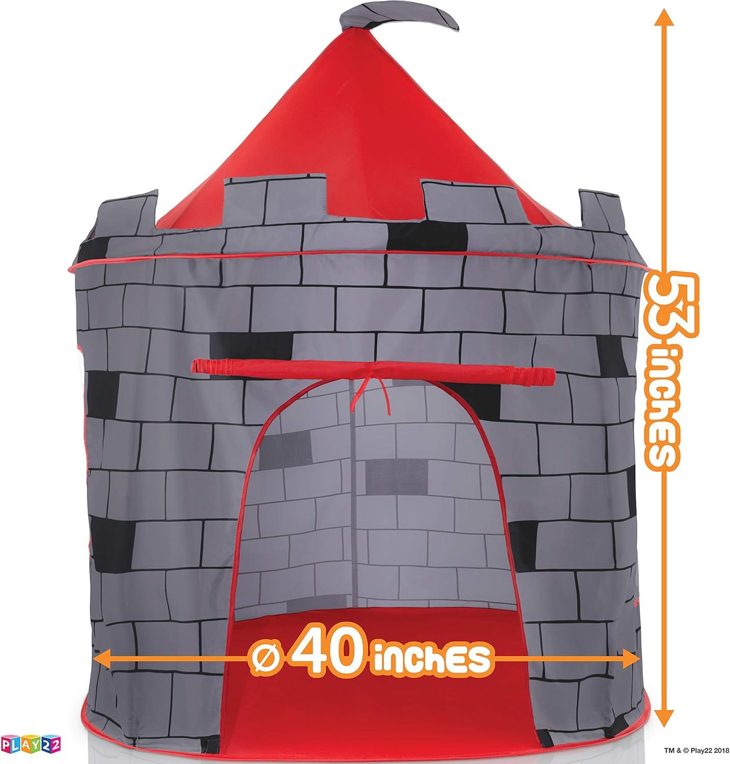 Gray and Red Castle-Themed Foldable Kids Play Tent