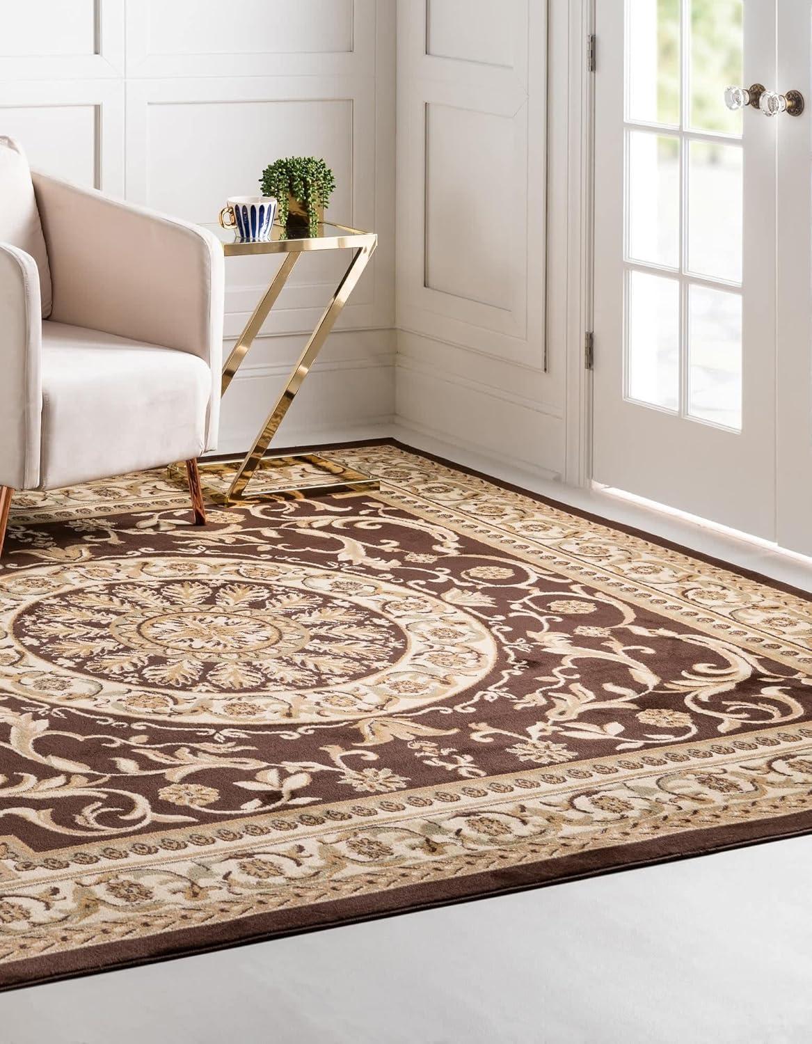 Versailles Elegance Brown 4' Square Synthetic Area Rug