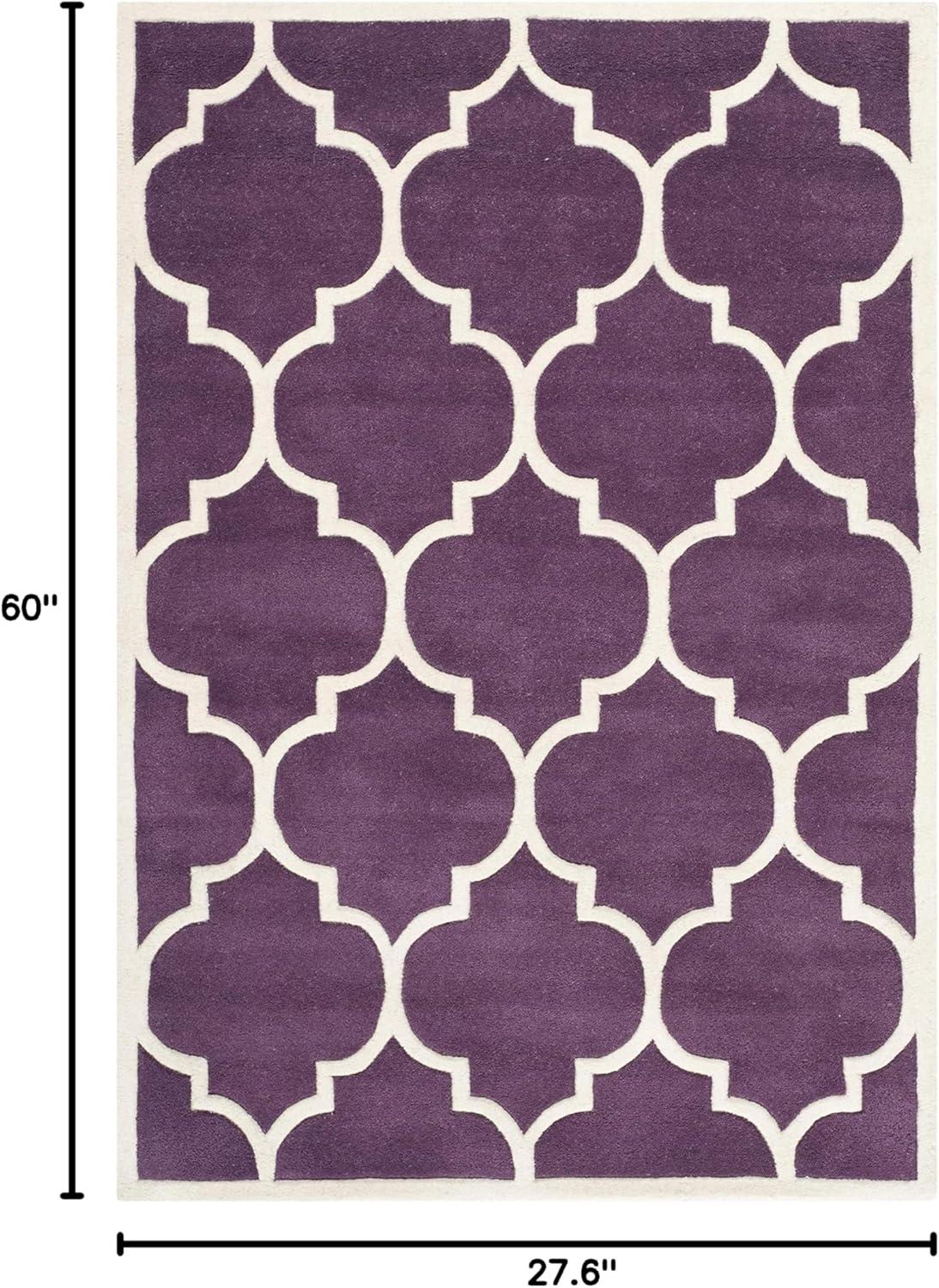 Ivory and Purple Hand-Tufted Wool Chevron Rug 2'-3" x 5'