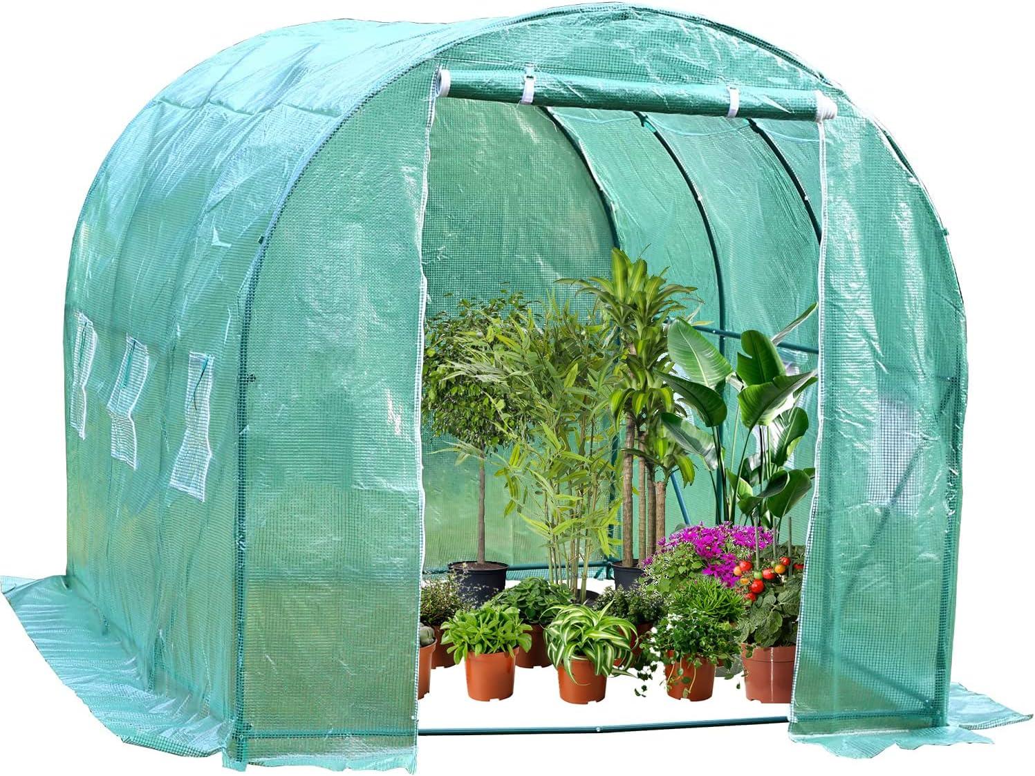 Large Green Polyethylene Roll-Up Door Outdoor Greenhouse