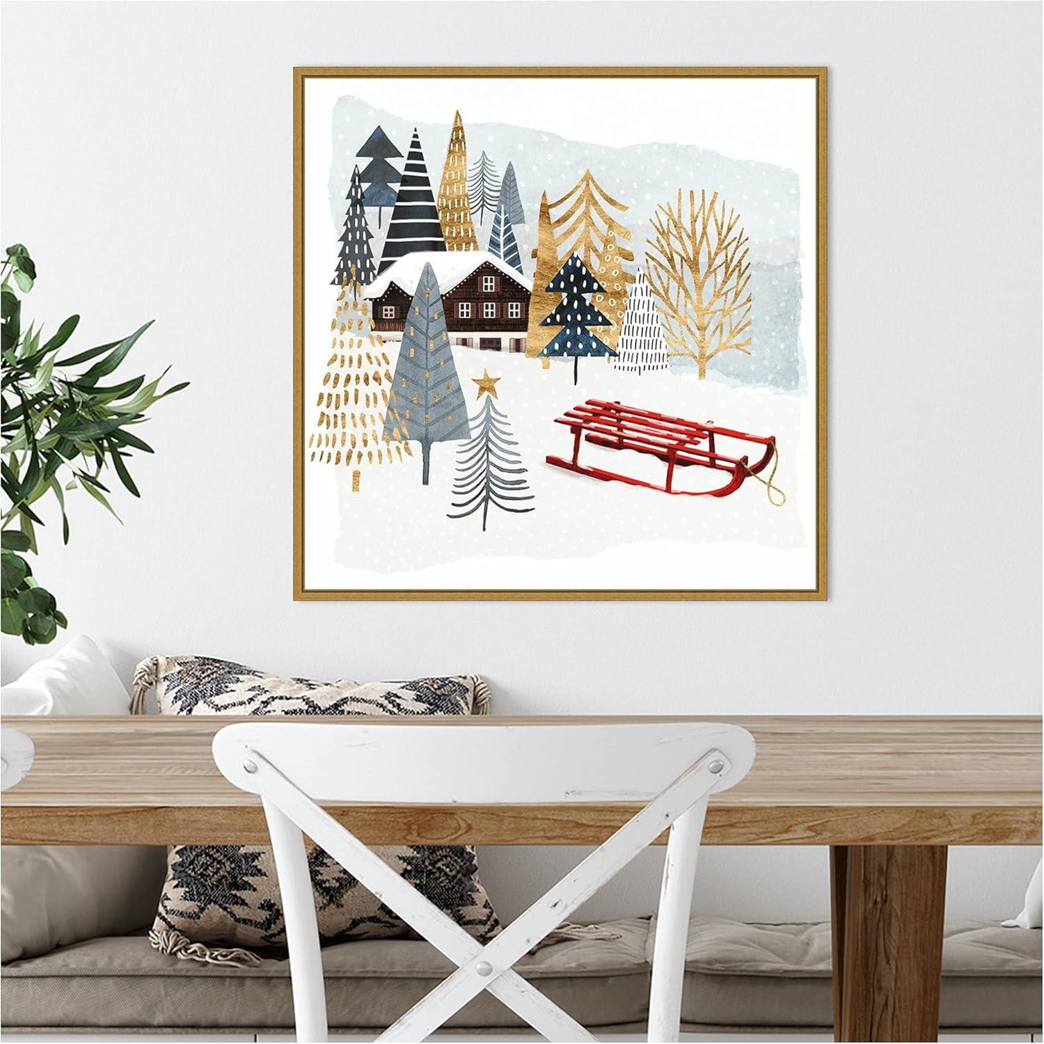 Amanti Art Christmas Chalet II Framed Canvas Wall Art Print