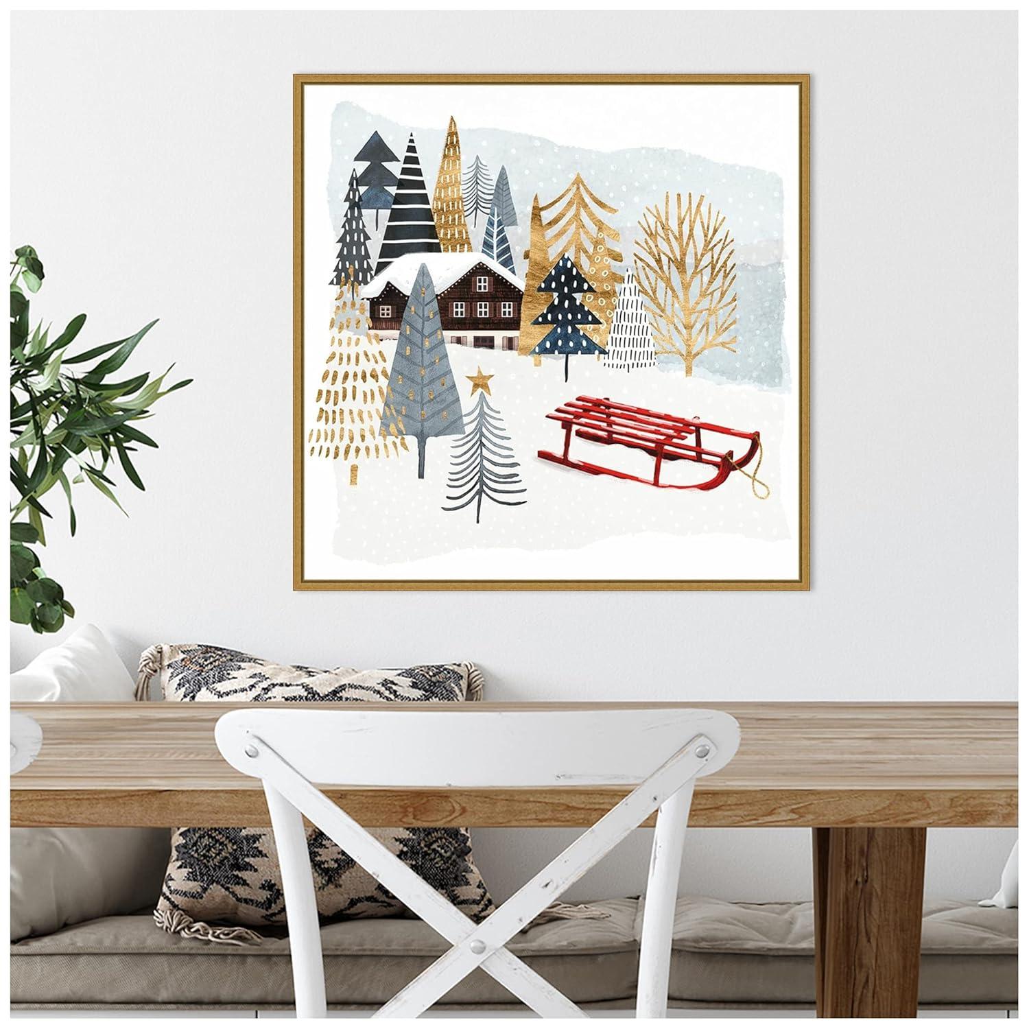 22" x 22" Christmas Chalet II Framed Wall Canvas - Amanti Art: Victoria Borges Seasonal Decor