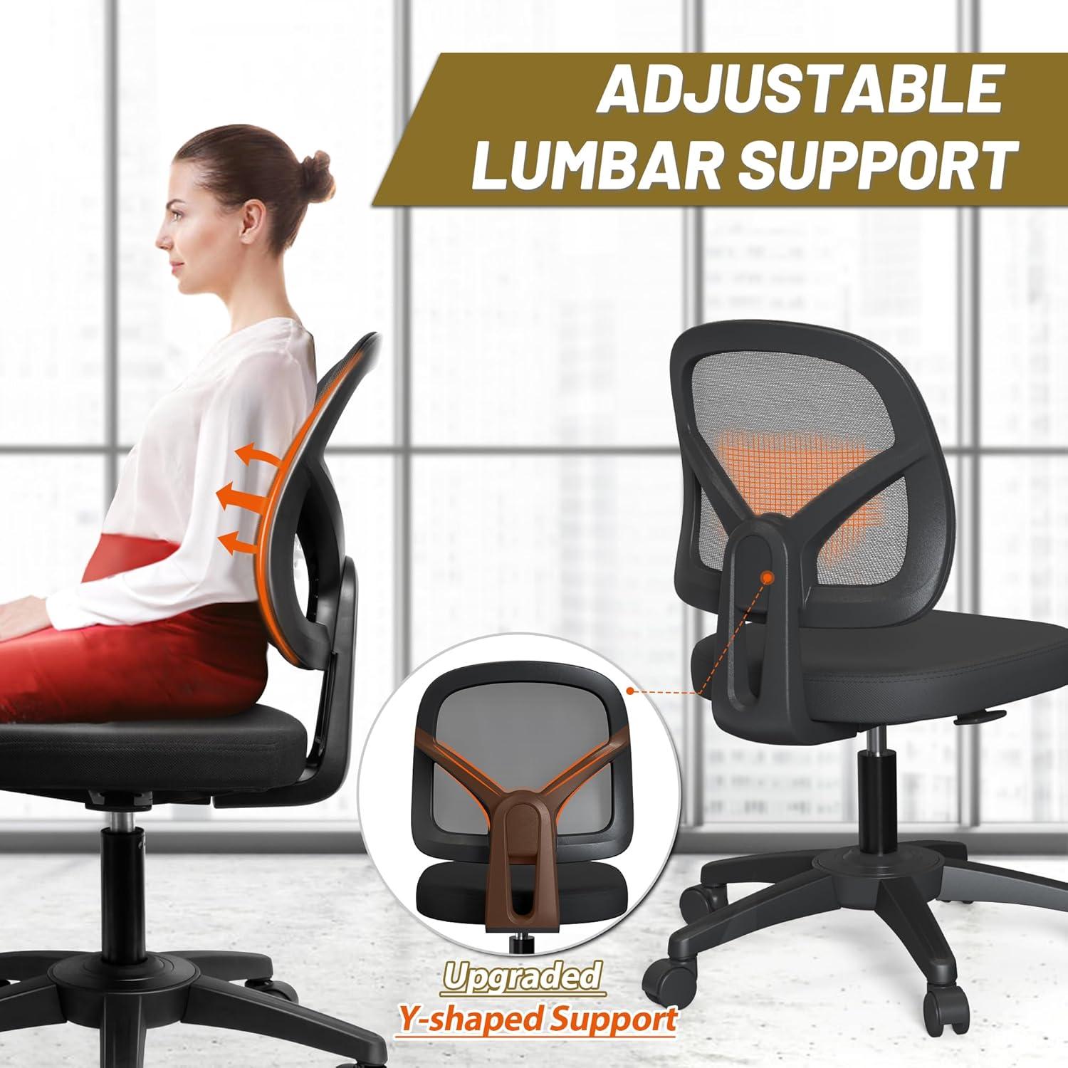 Mesh Office Chair Ergonomic Small Desk Chair No Arms Black Swivel Computer Chair with Wheels Task Chair for Small Spaces Mid Back Home Office Chair for Adults and Kids