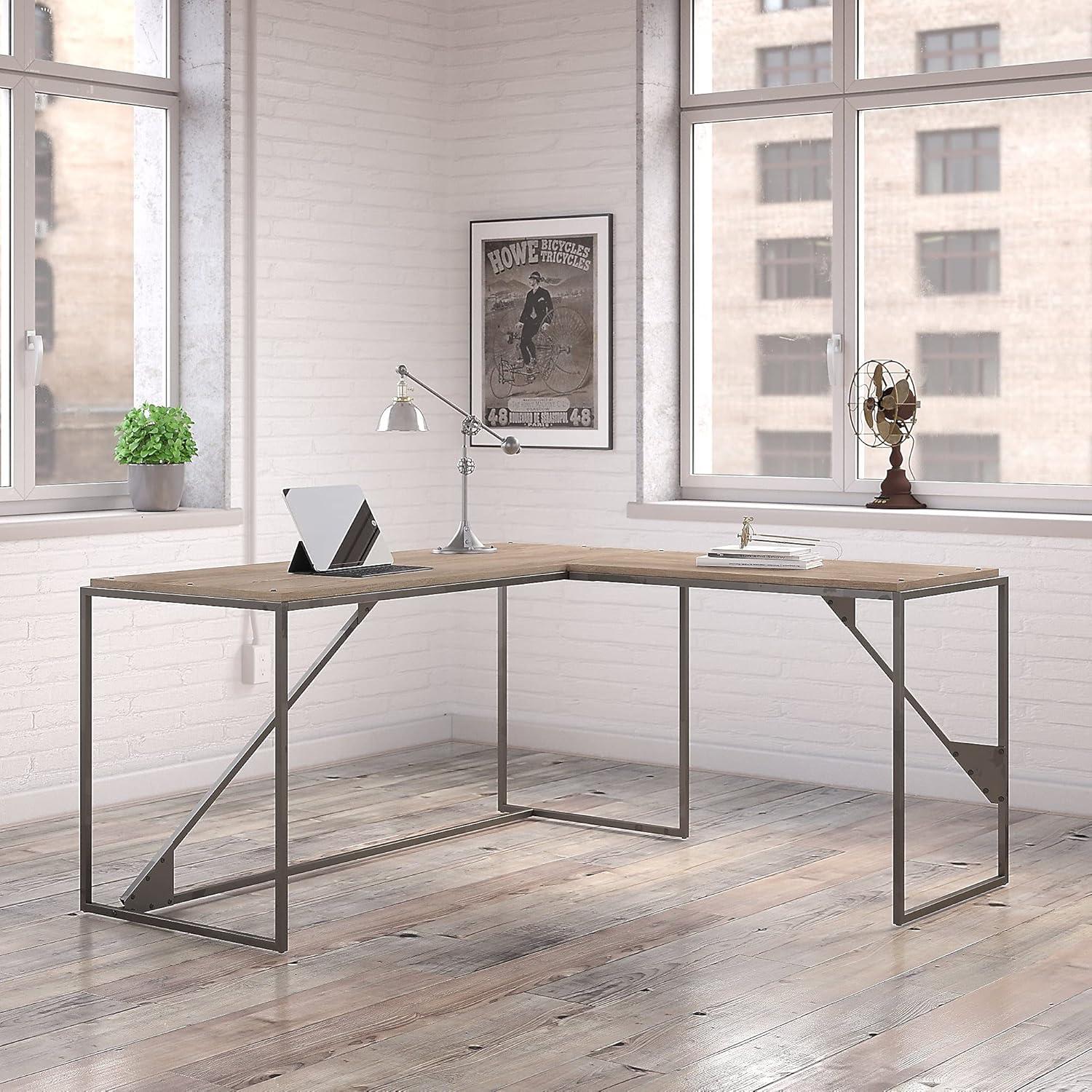 Rustic Gray Industrial Corner Home Office Desk with Drawer