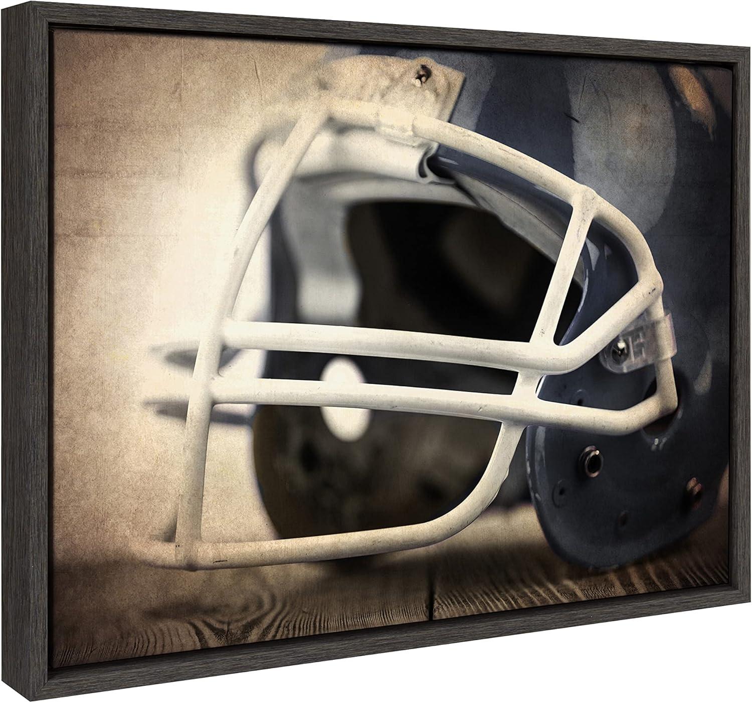 18" x 24" Sylvie Football Helmet Framed Canvas by Shawn St. Peter Gray - DesignOvation