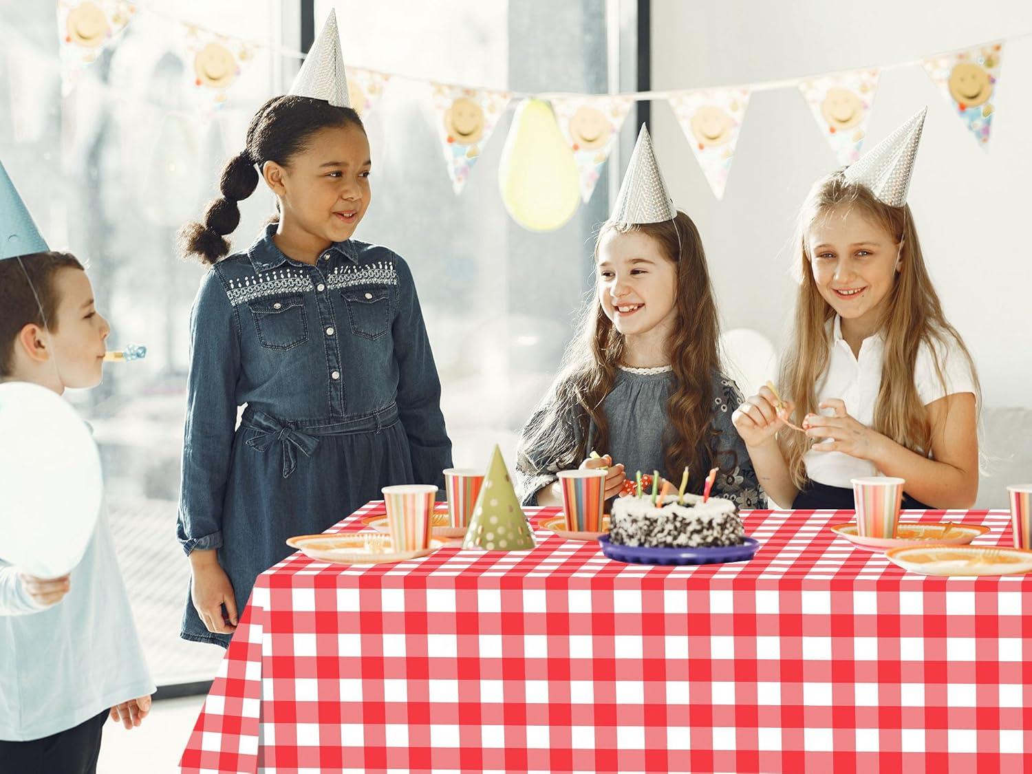 ARCOCO-3 Pack Red and White Checkered Tablecloth, 54 X 108Inch Plastic Red Gingham Table Cloth Disposable Spring Picnic Tablecloths Waterproof Red Checkered Table Cover for BBQ Picnic Barbecue Birthd