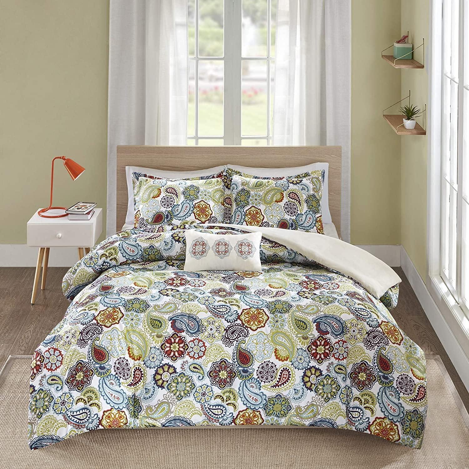 Full Blue Paisley Floral Microfiber Comforter Set