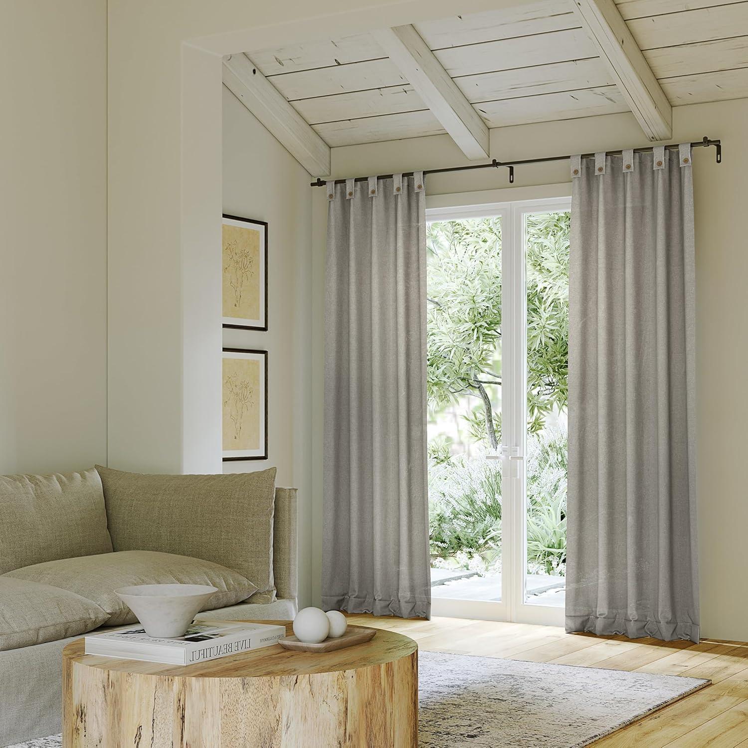 Gray Cotton Blend Button Tab Top Curtain Panel, 40" x 84"