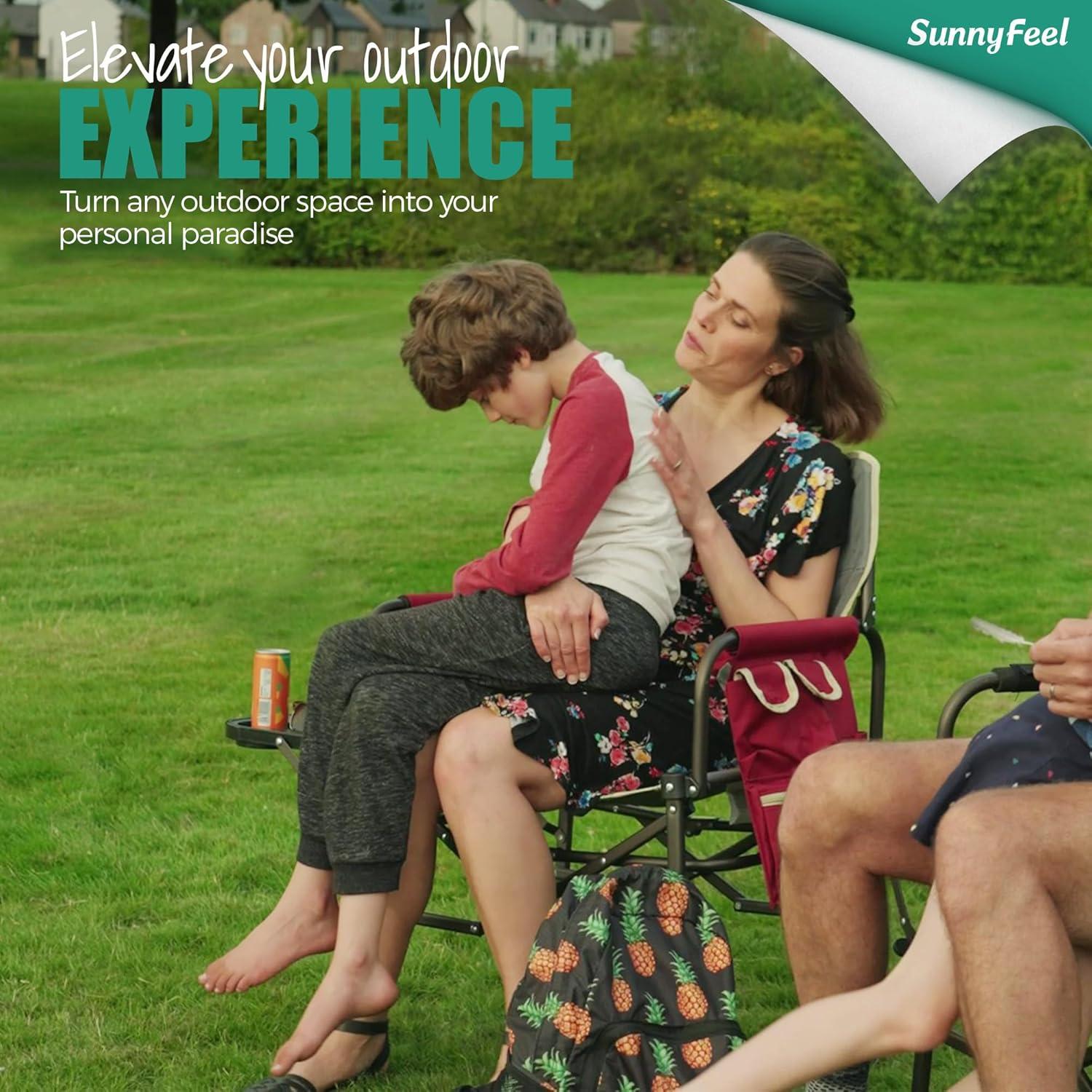 SUNNYFEEL Camping Directors Chair, Heavy Duty,Oversized Portable Folding Chair with Side Table, Pocket for Beach, Fishing,Trip,Picnic,Lawn,Concert Outdoor Foldable Camp Chairs