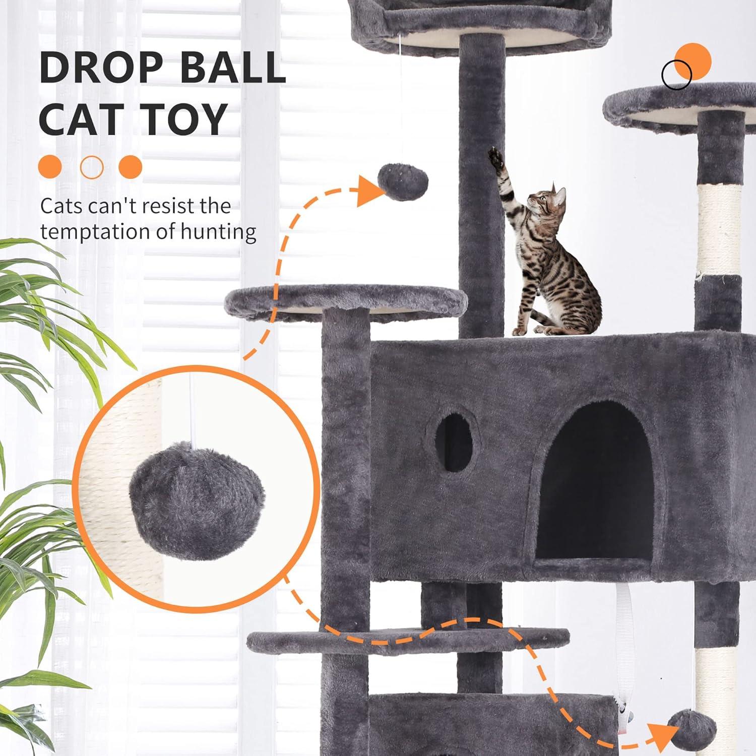 Tucker Murphy Pet™ 70In Cat Tree Tower For Indoor Cats,Multi-Level, Furniture Activity Center With Scratching Posts Stand House Cat Condo With Funny Toys For Kittens Pet Play House,Dark Gray