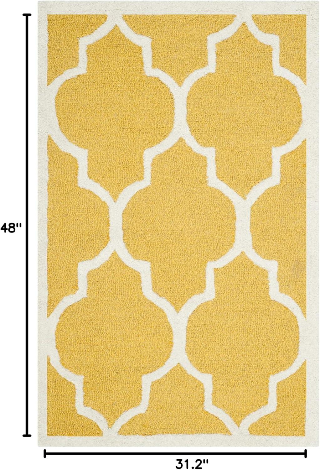 Gold and Ivory Handmade Wool Moroccan Trellis Rug