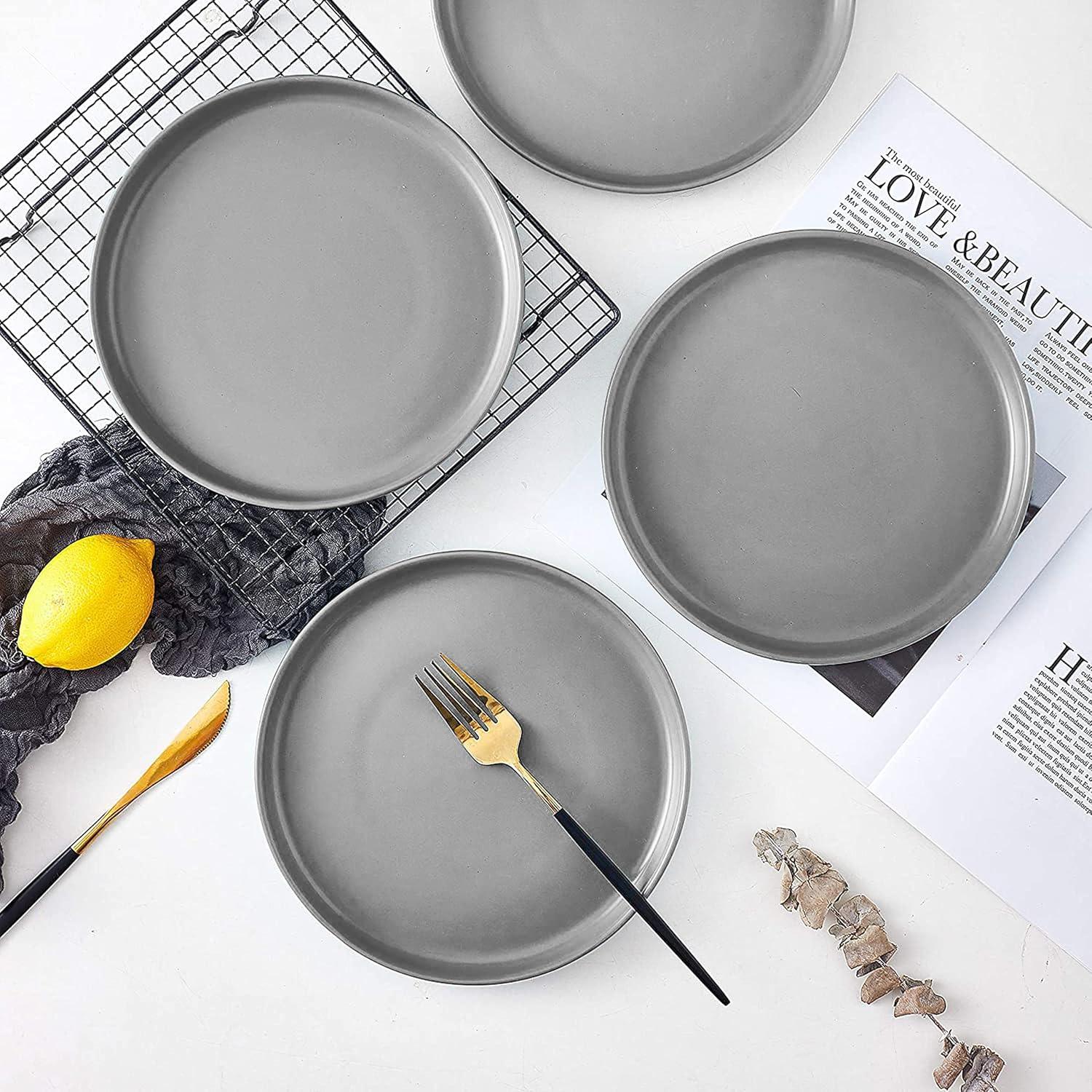 Bruntmor Set of 4 Elegant Matte 11" Round Ceramic Dinner Plates, White