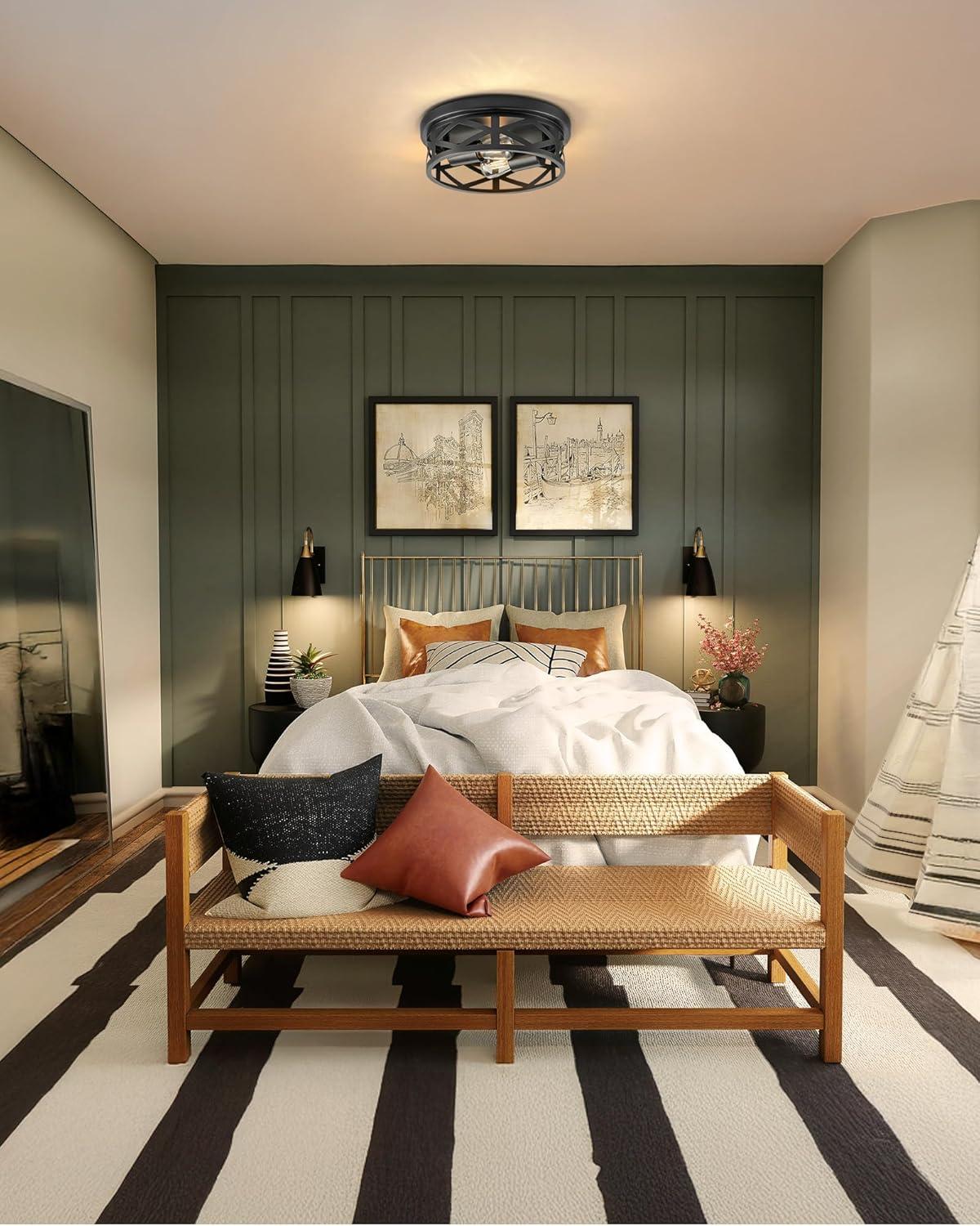 VONLUCE Flush Mount Ceiling Lights, 2-Light Hallway Ceiling Lighting Fixtures, 11 inch Farmhouse Metal Cage Ceiling Lights for Entryway Kitchen, Adjustable Lamp Holders, ETL, 2 pcs, Oil-Rubbed Bronze